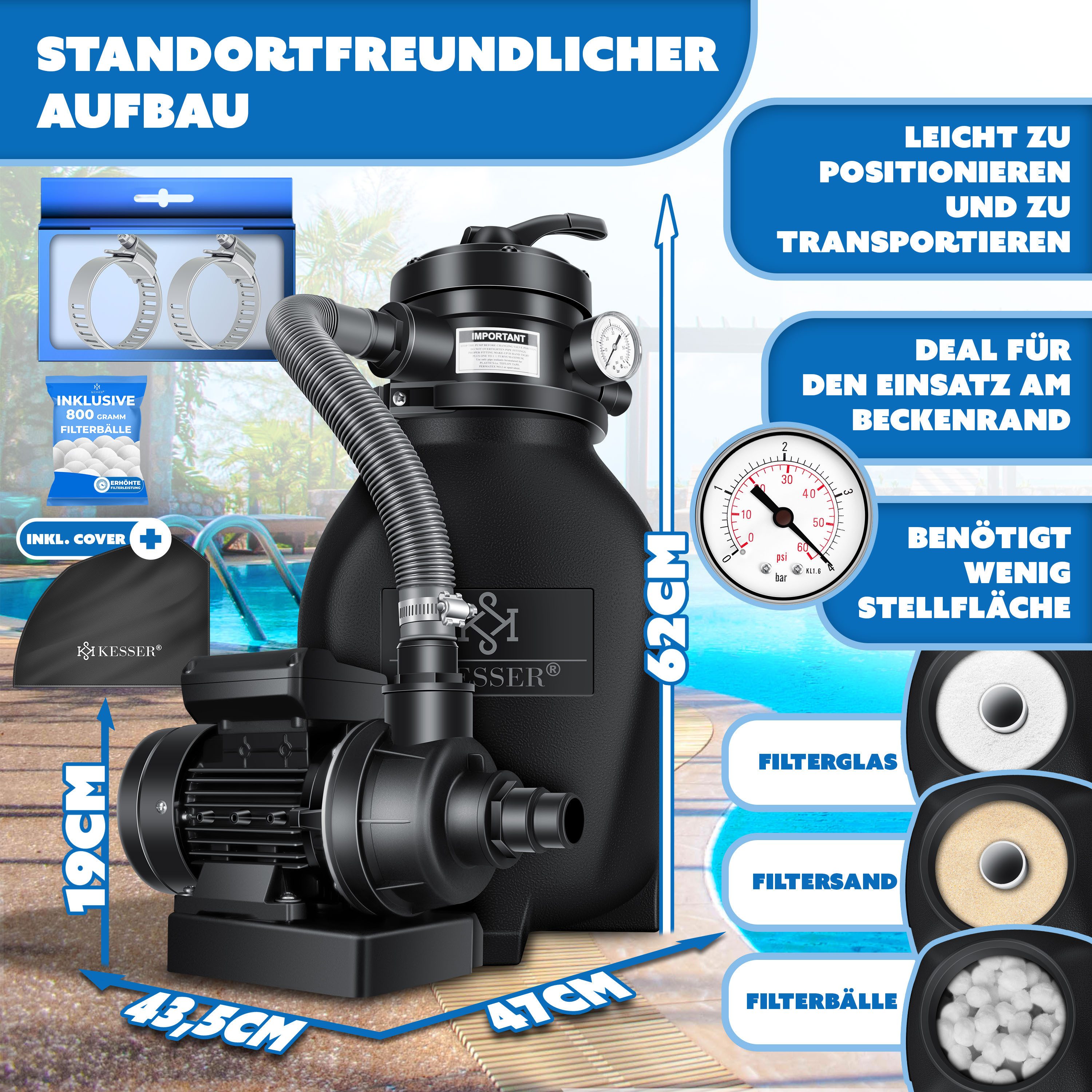 KESSER Sandfilteranlage, Sandfilter Sandfilteranlage 800g Filterbälle ersetzen 25kg