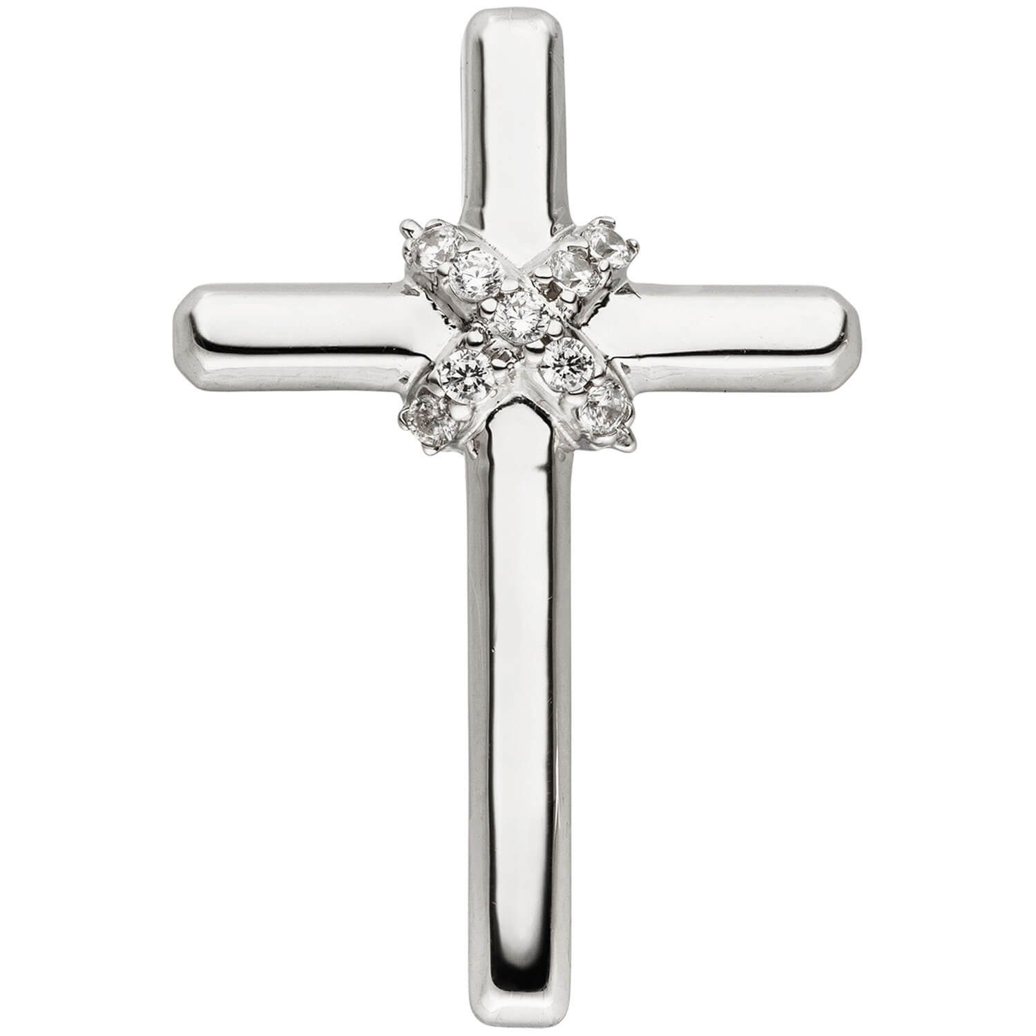 Kettenanhänger Anhänger Kreuz aus 925 Silber mit 9 Zirkonia