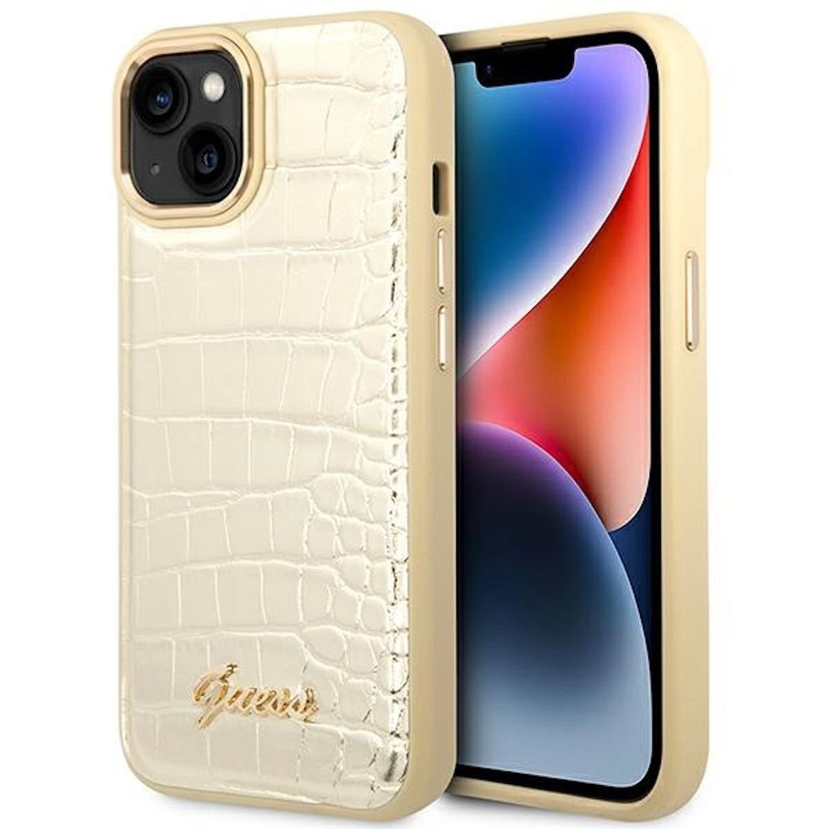 Guess Handyhülle Guess Apple iPhone 14 Plus Hardcase Schutzhülle Croco Collection Gold