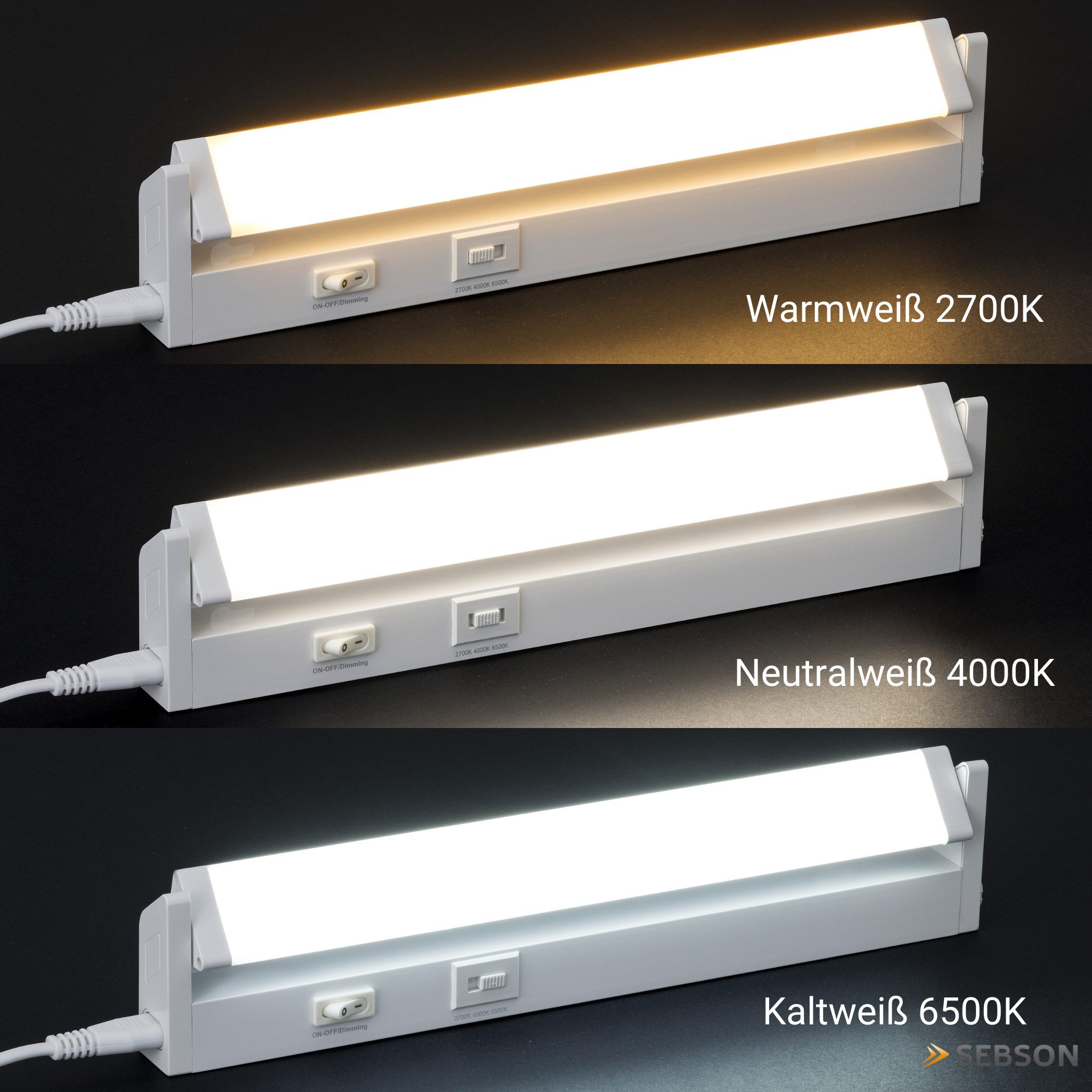SEBSON Aufbauleuchte LED Unterbauleuchte 80cm - dimmbar, 3 Lichtfarben, schwenkbar, Stecker, Programmierbar: Warmweiß, Neutralweiß, Kaltweiß, Programmierbar: wa – Bild 4 von 5