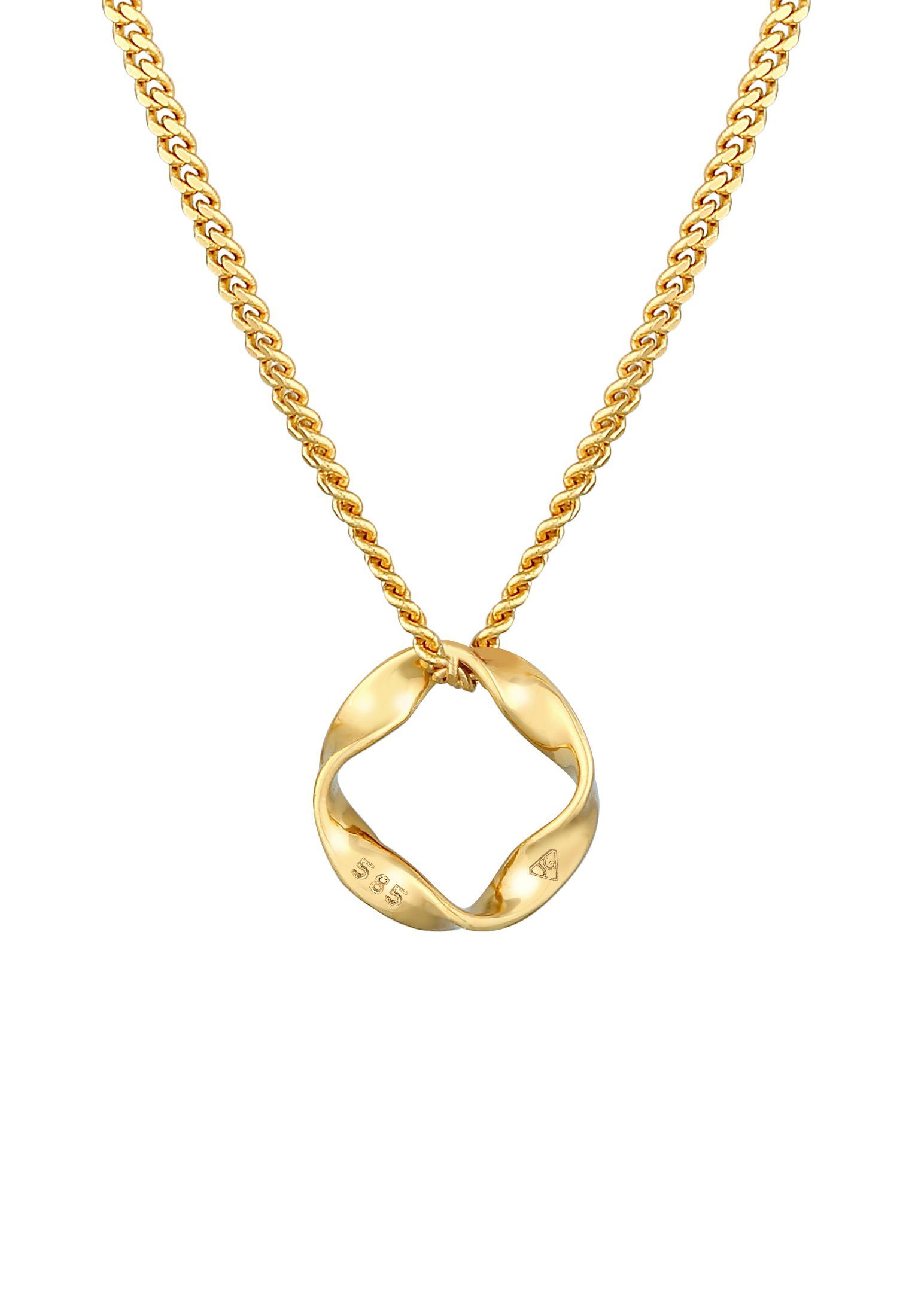 Elli Premium Kette mit Anhänger Kreis Design Twisted Gedreht 585 Gelbgold