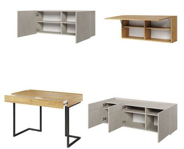 Feldmann-Wohnen Schreibtisch Teen Flex (Teen Flex, 1-St., Kinderzimmer-Set), 8-teilig Hickory Natur betonfarben Raw Steel