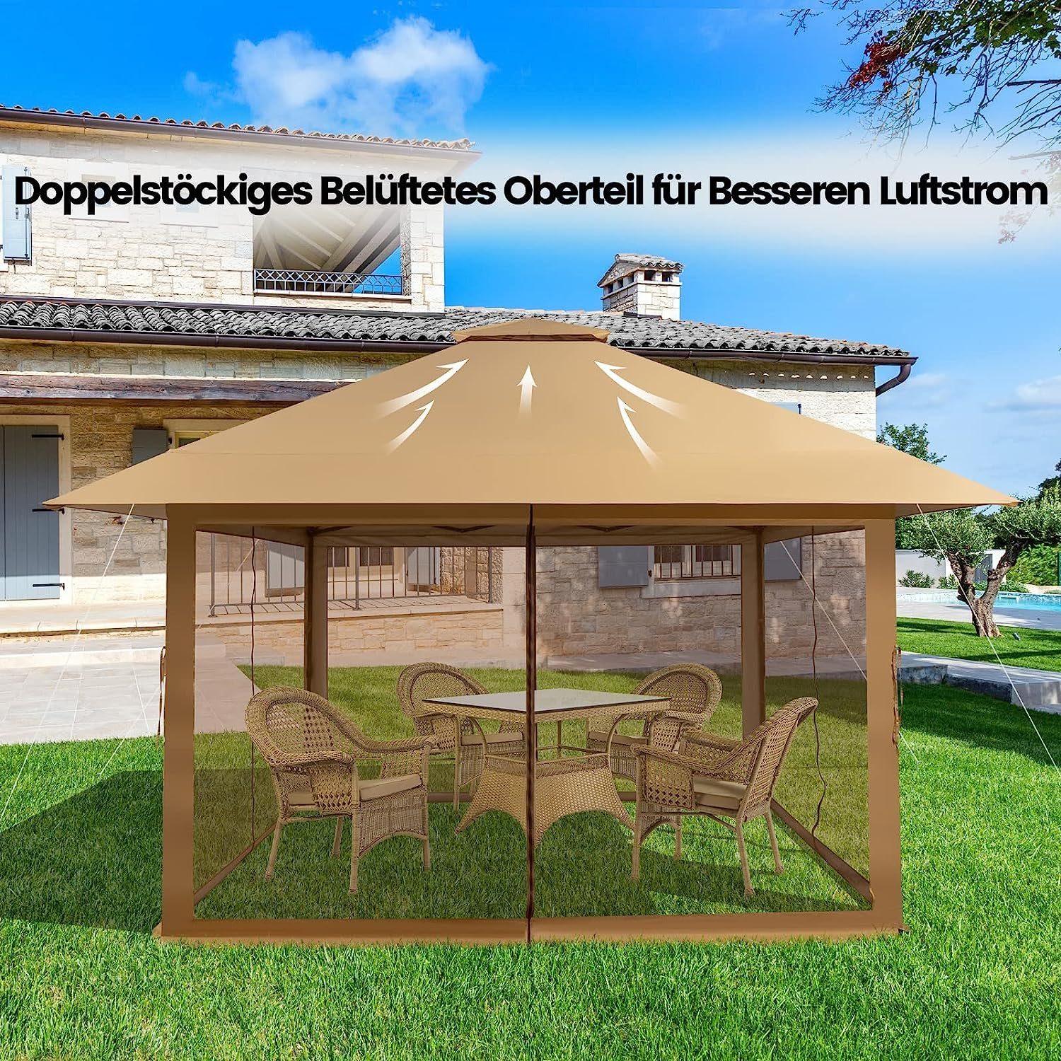 KOMFOTTEU Faltpavillon Gartenpavillon, mit Doppeldach & 4 Netzwänden