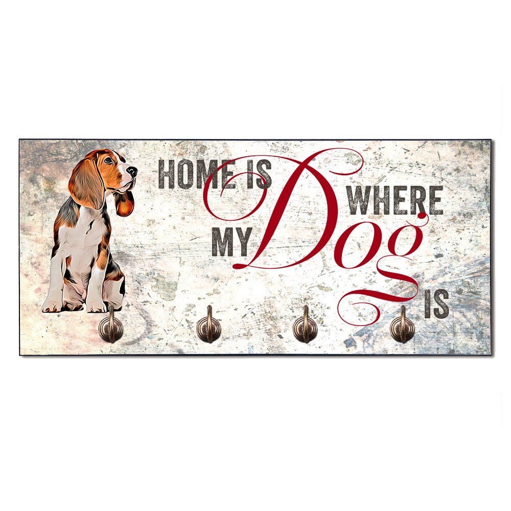 Cadouri Wandgarderobe BEAGLE Hundegarderobe - Wandboard für Hundezubehör (Garderobe mit 4 Haken), MDF, mit abgeschrägten Ecken, handgefertigt, für Hundebesitzer