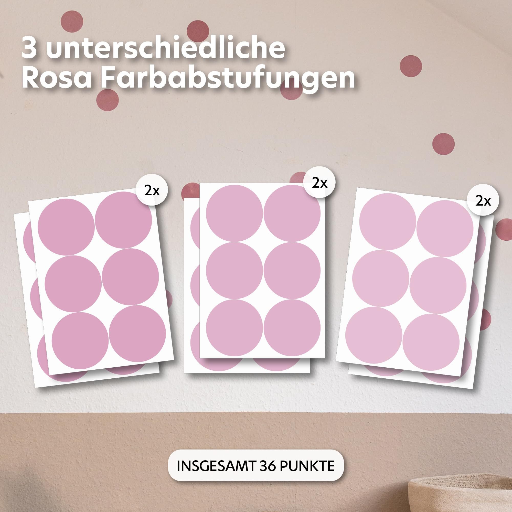 lilimaus Wandsticker Herzen, Sterne & Punkte selbstklebend - Deko fürs Kinderzimmer (36 St), Herzen, Sterne oder Punkte - 36er- & 132er-Set, ablösbar