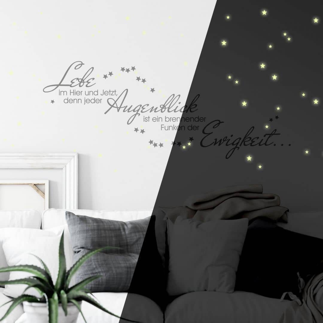 K&L Wall Art Wandtattoo Leuchtspruch inkl. Leuchtsterne Gelb 80x30cm selbstklebend, Kinderzimmer Leuchtbild