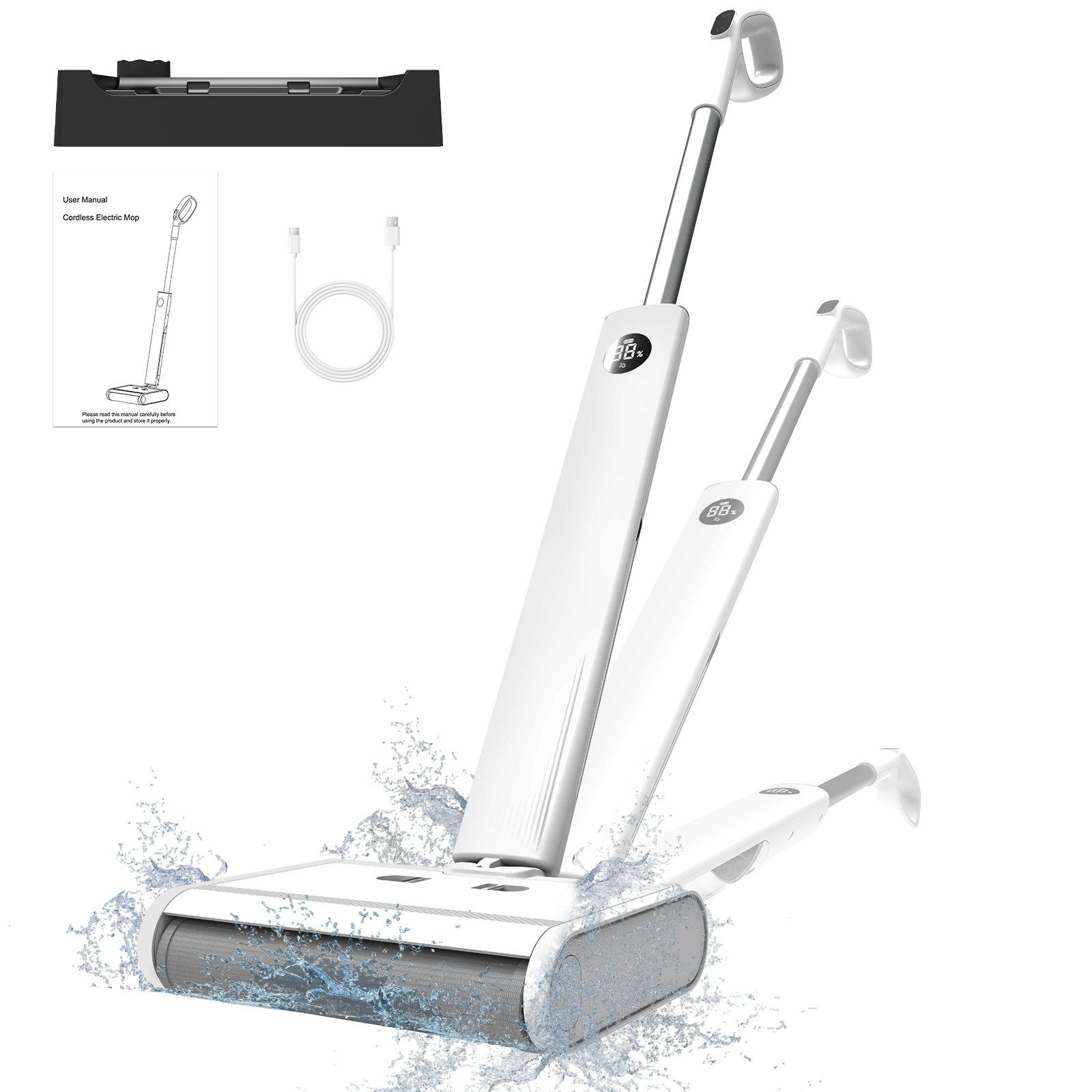 AIRROBO Akku-Wischmopp FC10 Nass-Trocken-Bodenschrubber,bodenwischer,2,3 kg leicht & leise, 220 W, 45 Minuten Laufzeit, 165° flach klappbar,Selbstreinigung, Doppeltanksystem, LED & Sprachansage,Tierhaarfilter,2 Jahr Garantie