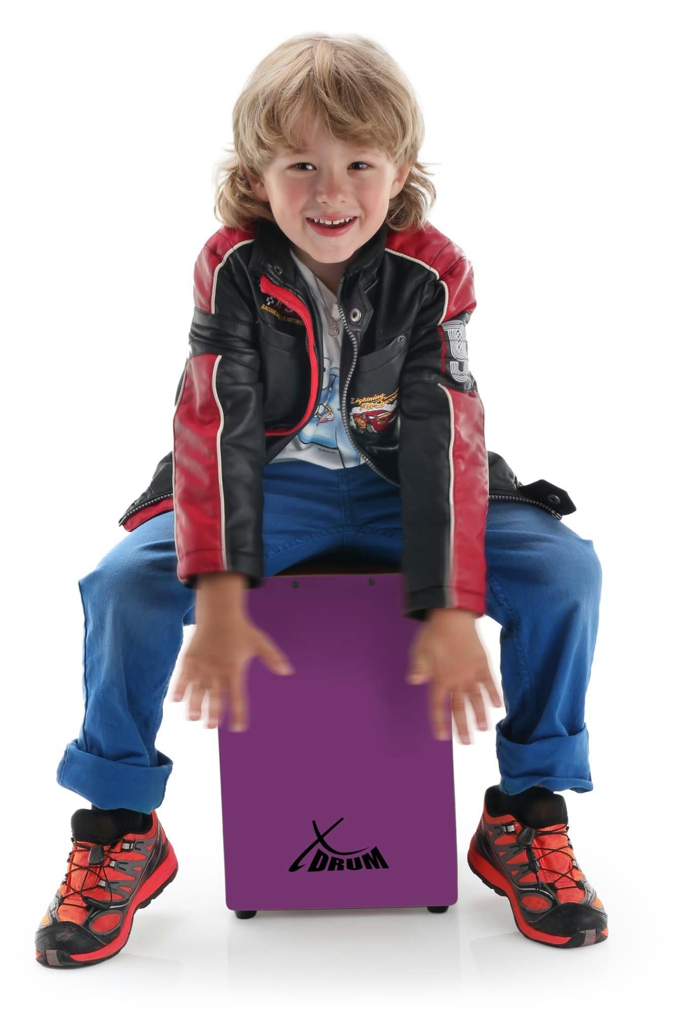 XDrum Cajon KC-37 Kinder-Cajon & Schule Set,Snare-Effekt durch stimmbare Gitarrensaiten, Inkl. Innensechskantschlüssel, Kleine Cajon speziell für Kinder - Nur 36 cm hoch