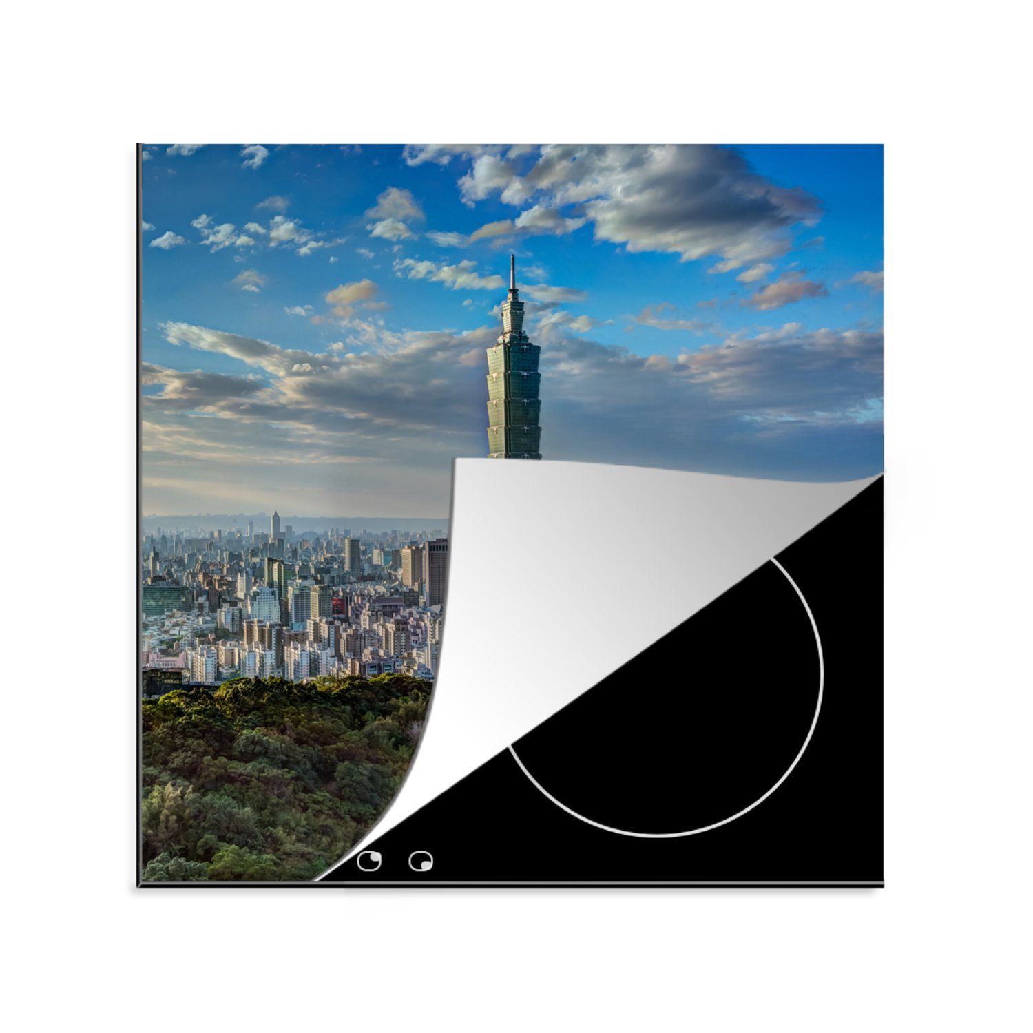 MuchoWow Herdblende-/Abdeckplatte Der Taipei 101 in Taiwan am Nachmittag, Vinyl, (1 tlg), 78x78 cm, Ceranfeldabdeckung, Arbeitsplatte für küche