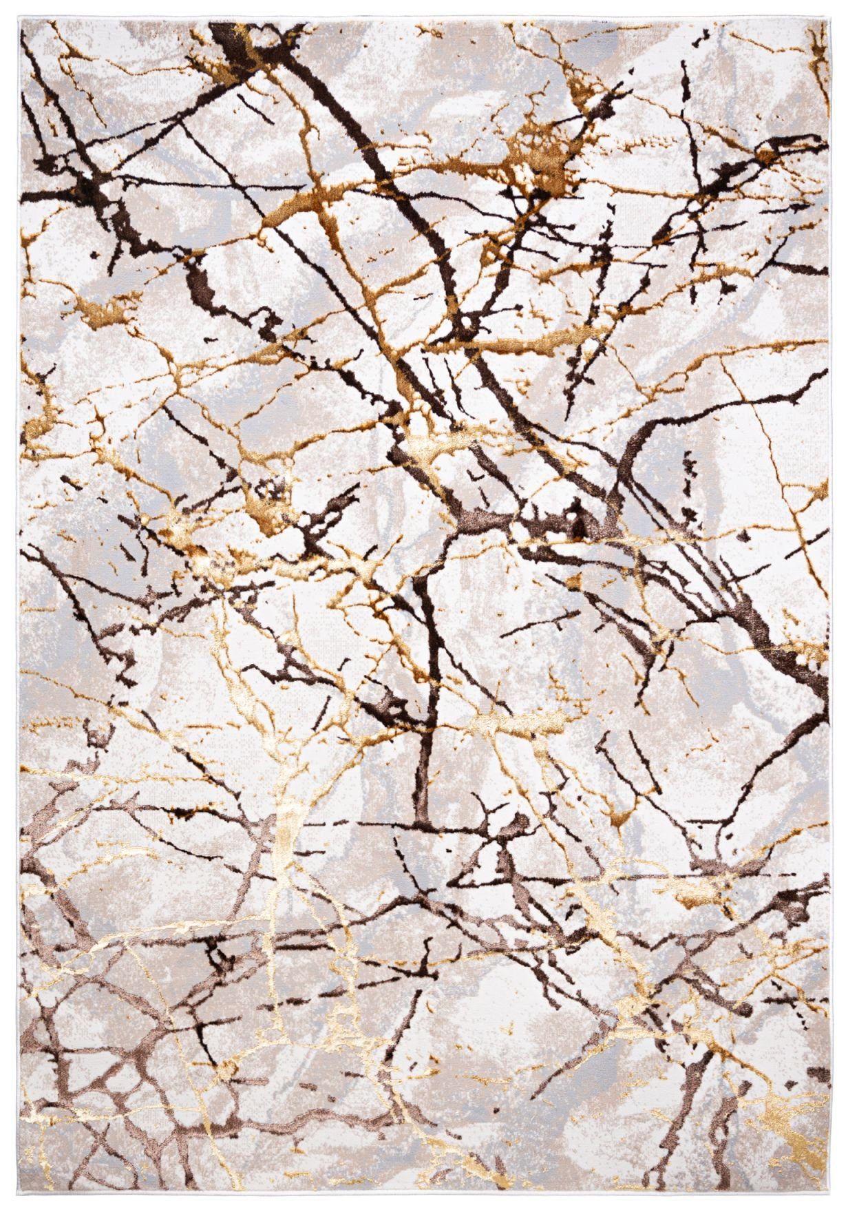 Mazovia Designteppich Modern Teppich für Wohnzimmer - Beige Creme mit Gold, günstig online kaufen