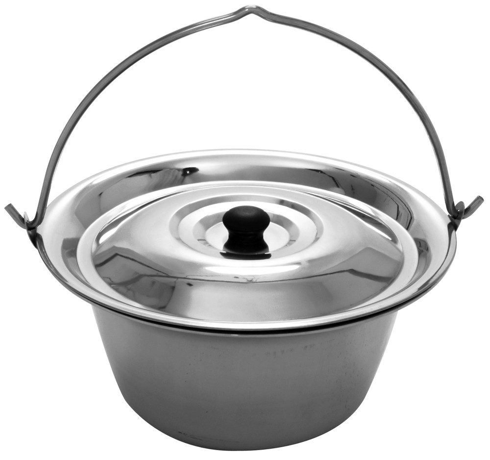 Grillplanet Holzkohlegrill Gulaschkessel 15 Liter Edelstahl Materialstärke 1 mm und Deckel, set