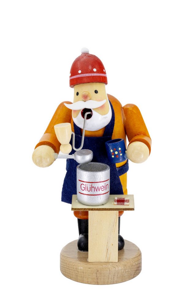 Kaladia Räuchermännchen Glühweinverkäufer - handbemalte Dekoration, winterliche Räucherfigur für Weihnachtsmarktbegeisterte - aus Holz