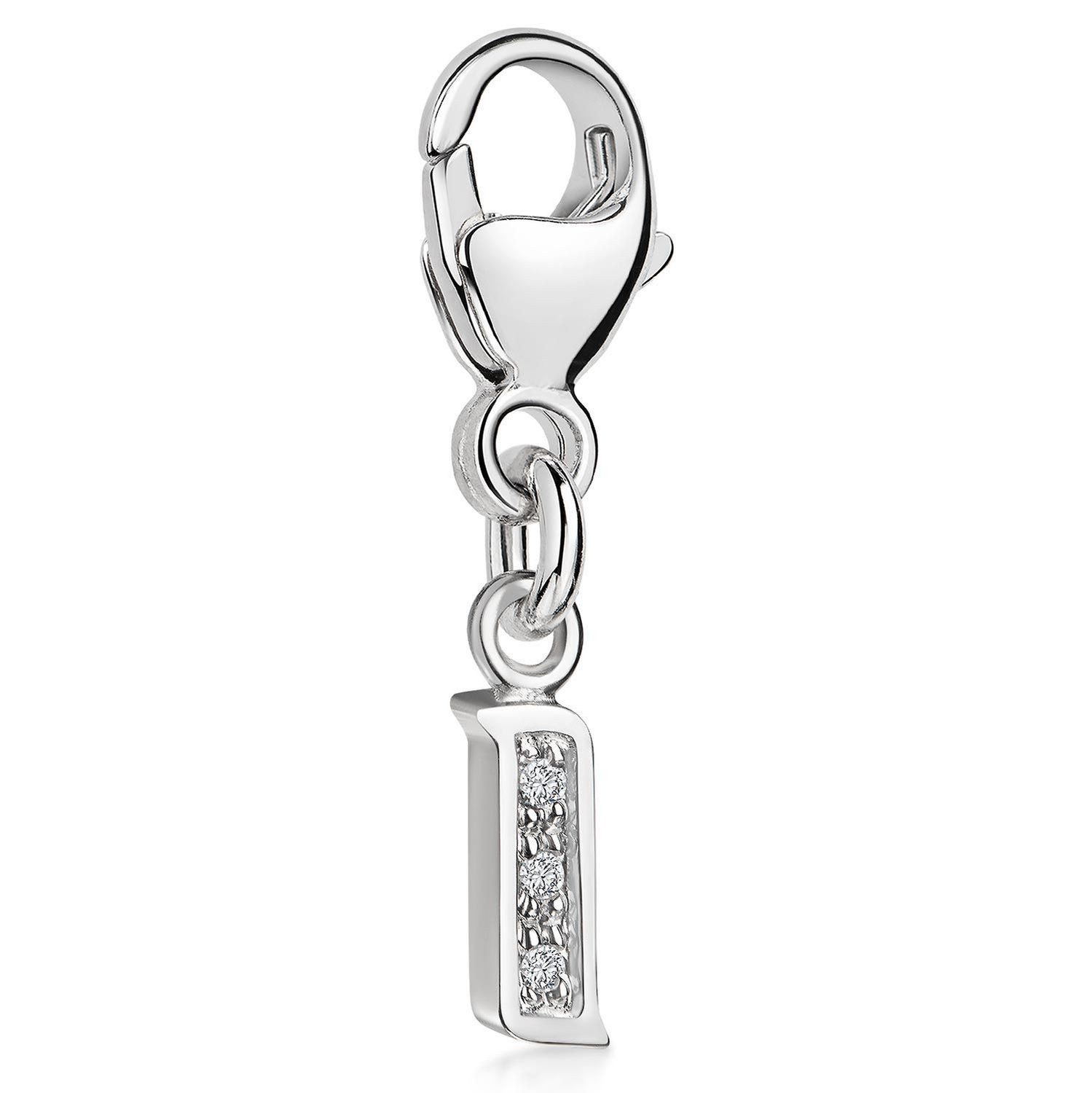 Charm Buchstabe Silber Anhänger Buchstabe " I " Alphabet Zirkonia C59