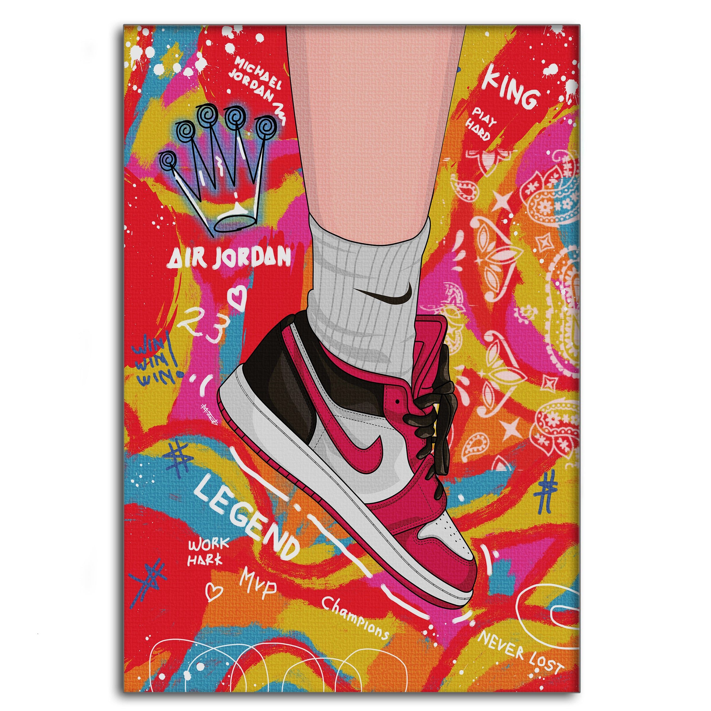 SimpleCanvas Wanddekoobjekt Sneakers Pop Art - Leinwandbild Pop Art, Wandbild Pop Art, Portrait, Air Jordan
