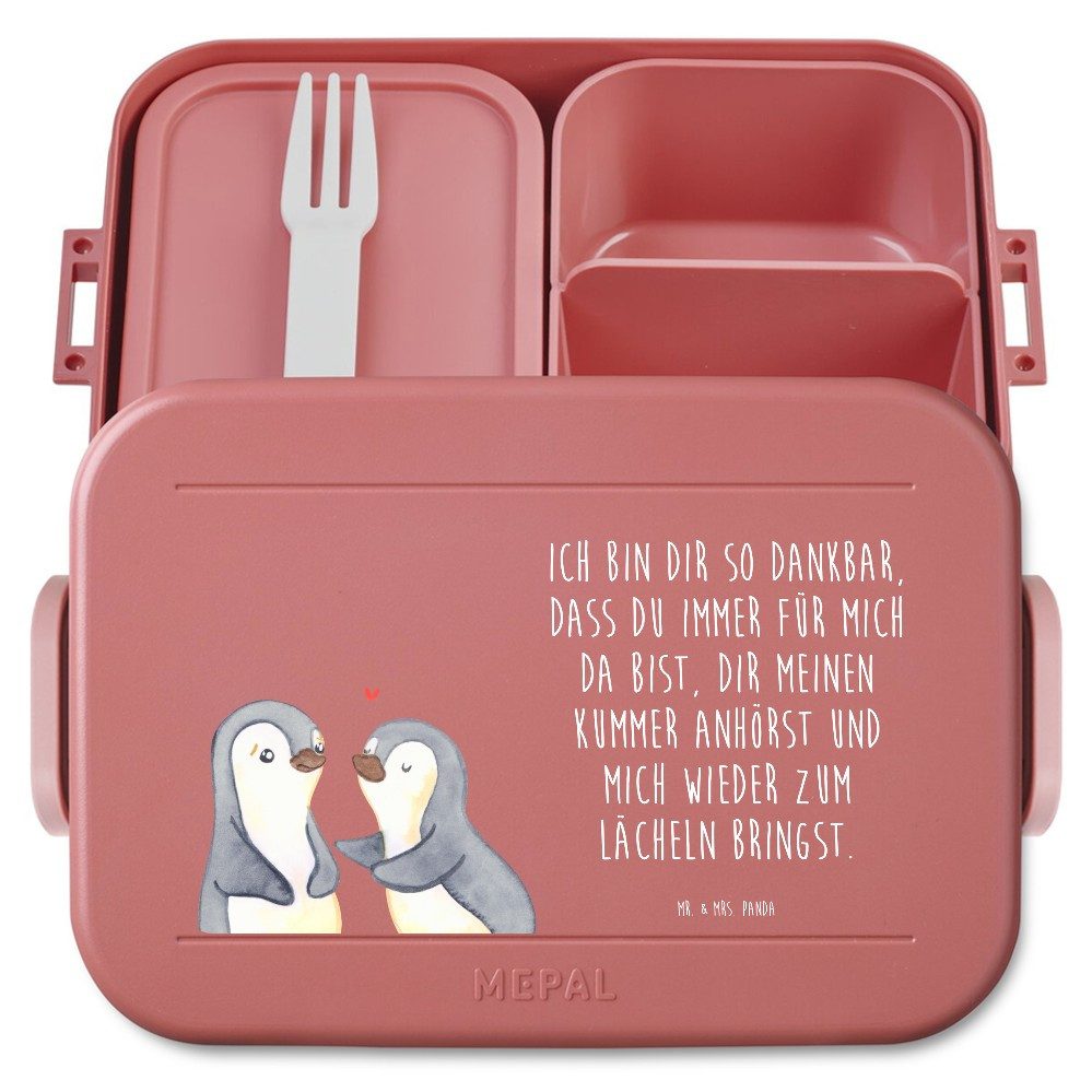 Mr. & Mrs. Panda Butterdose Pinguine trösten Motiv, Bento Box, Rot Pastell, Freund, Box, Valentin, Polypropylen lebensmittelecht, (Packung), für Männer Geschenk für Partner Valentinstag
