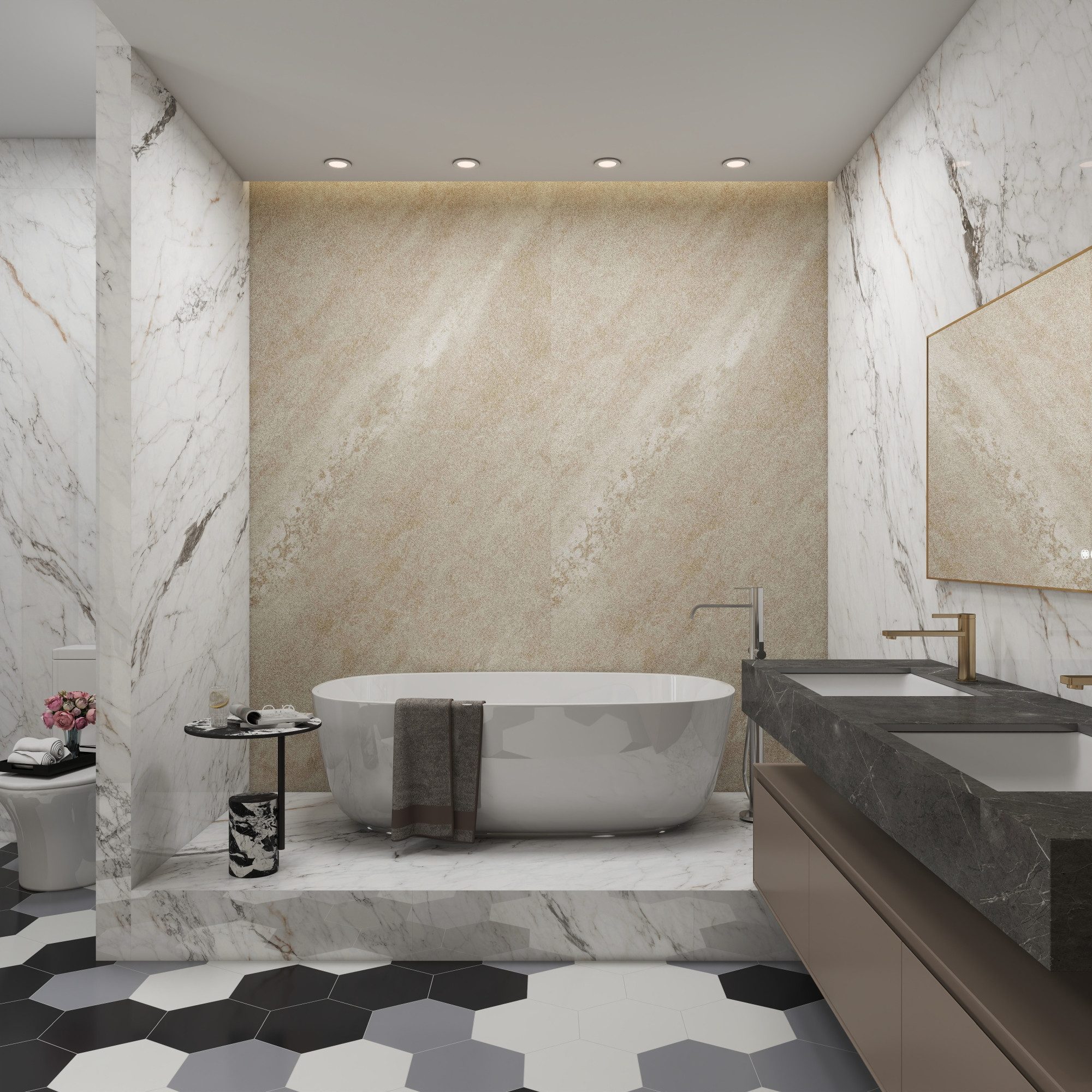 neu.haus Duschrückwand, (Set, 4-tlg), Wandpaneel »Bladel« 120 x 60 cm Cream Stone