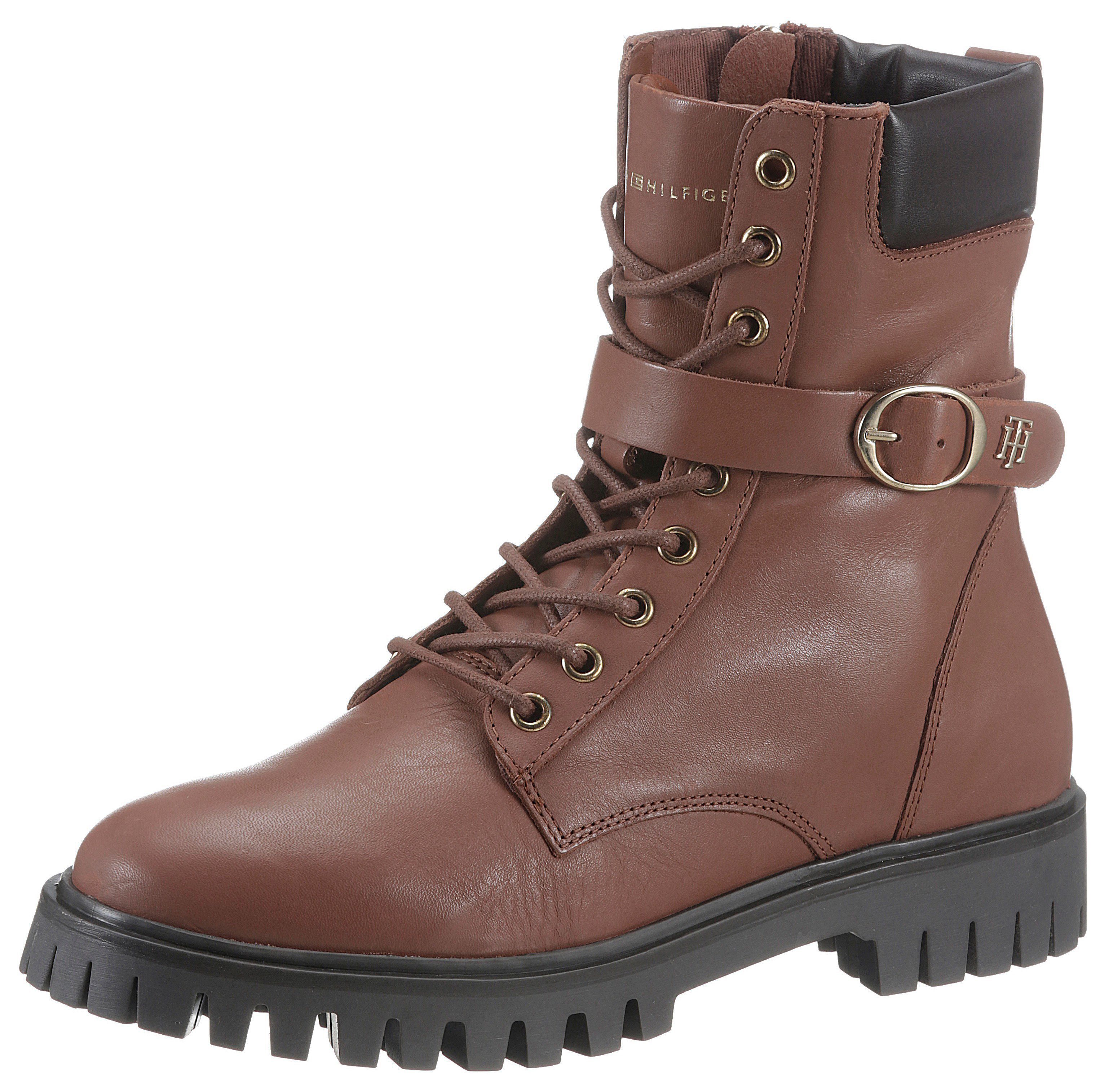 Tommy Hilfiger BUCKLE LACE UP BOOT Schnürboots mit abgepolstertem Schaftrand braun