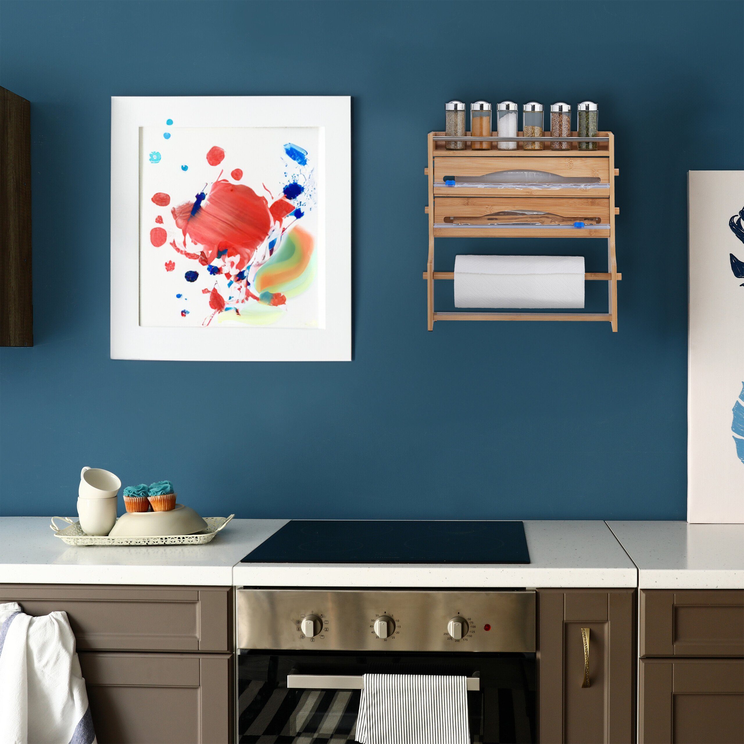 relaxdays Folienspender Wandrollenhalter mit Gewürzregal günstig online kaufen