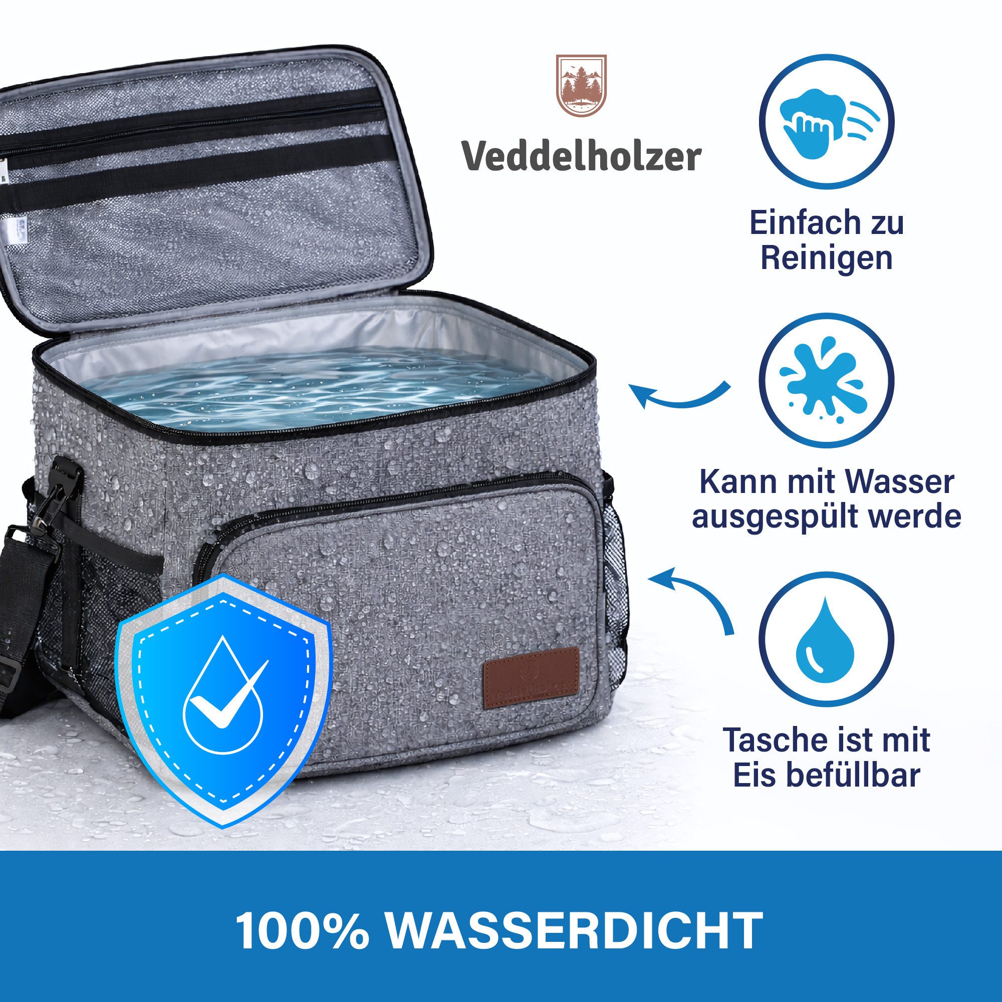 Veddelholzer Picknicktasche 33L XXL Kühltasche Picknicktasche Tragegurt Isolierte Faltbare Kühlbox (Lunchbox, Tragetasche für Picknick, Strand & Camping), Große – Bild 2 von 5