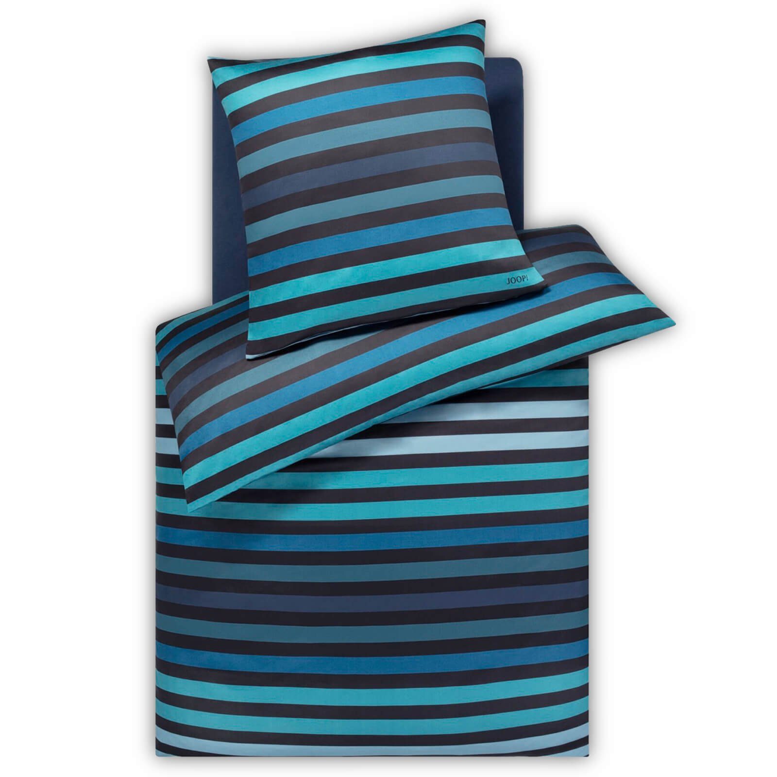 JOOP! Bettwäsche Tone 4103 2 Ocean, Mako-Satin, 2 teilig, Gestreift, Logo günstig online kaufen