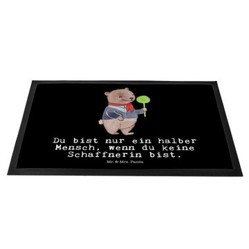 Fußmatte Schaffnerin mit Herz - Schwarz - Geschenk, Kollegin, Vorleger, Schmut, Mr. & Mrs. Panda, Höhe: 0.6 mm