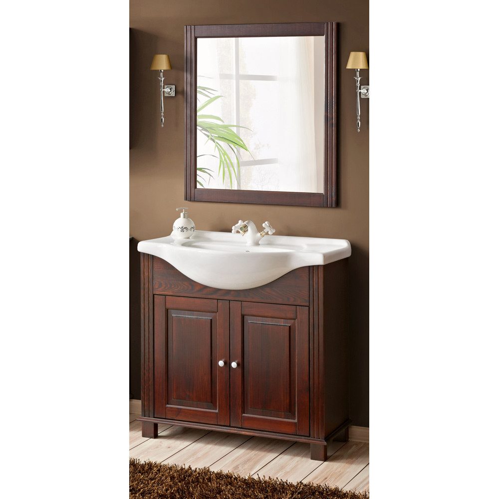 Lomadox Badmöbel-Set AVEIRO-56, (Spar-Set, 3-St), inkl. 85 cm Keramik-Waschbecken Pinie Massivholz braun 85/180/49 cm