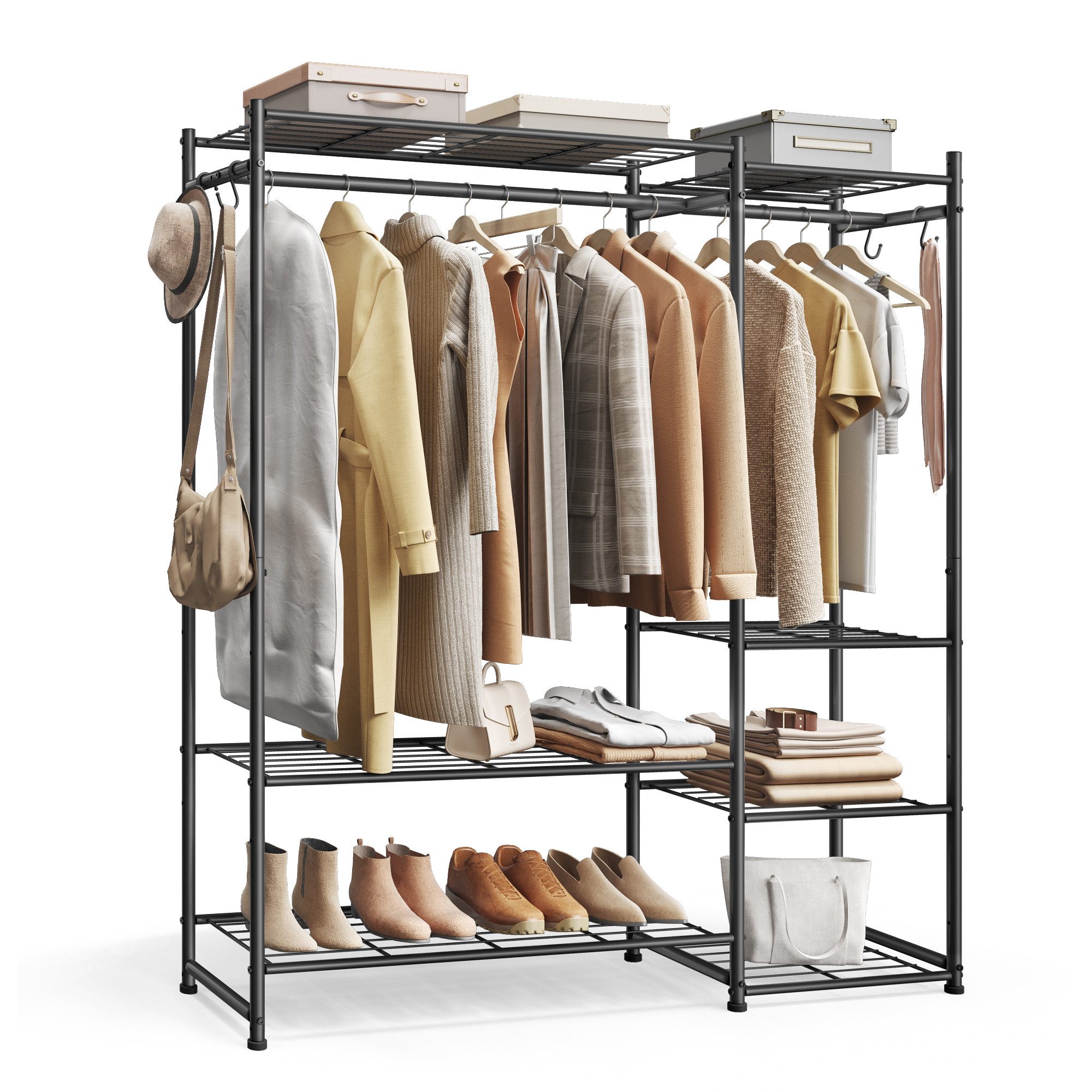 SONGMICS Kleiderschrank offener Kleiderschrank, Garderobenständer mit Ablagen