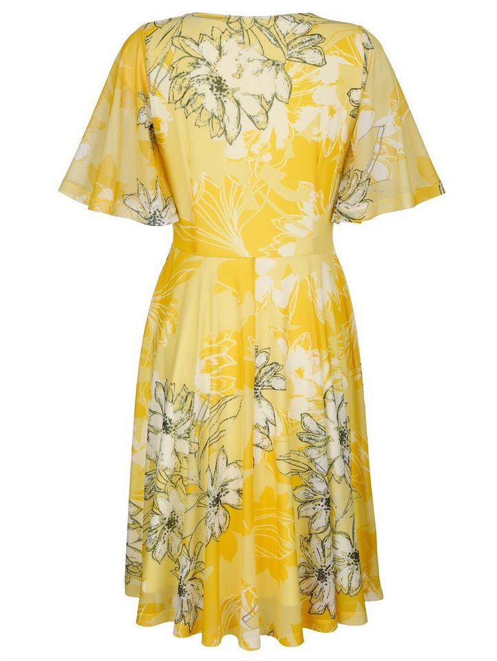 Amy Vermont Kleid aus Mesh-Qualität mit floralem Druck in gelb