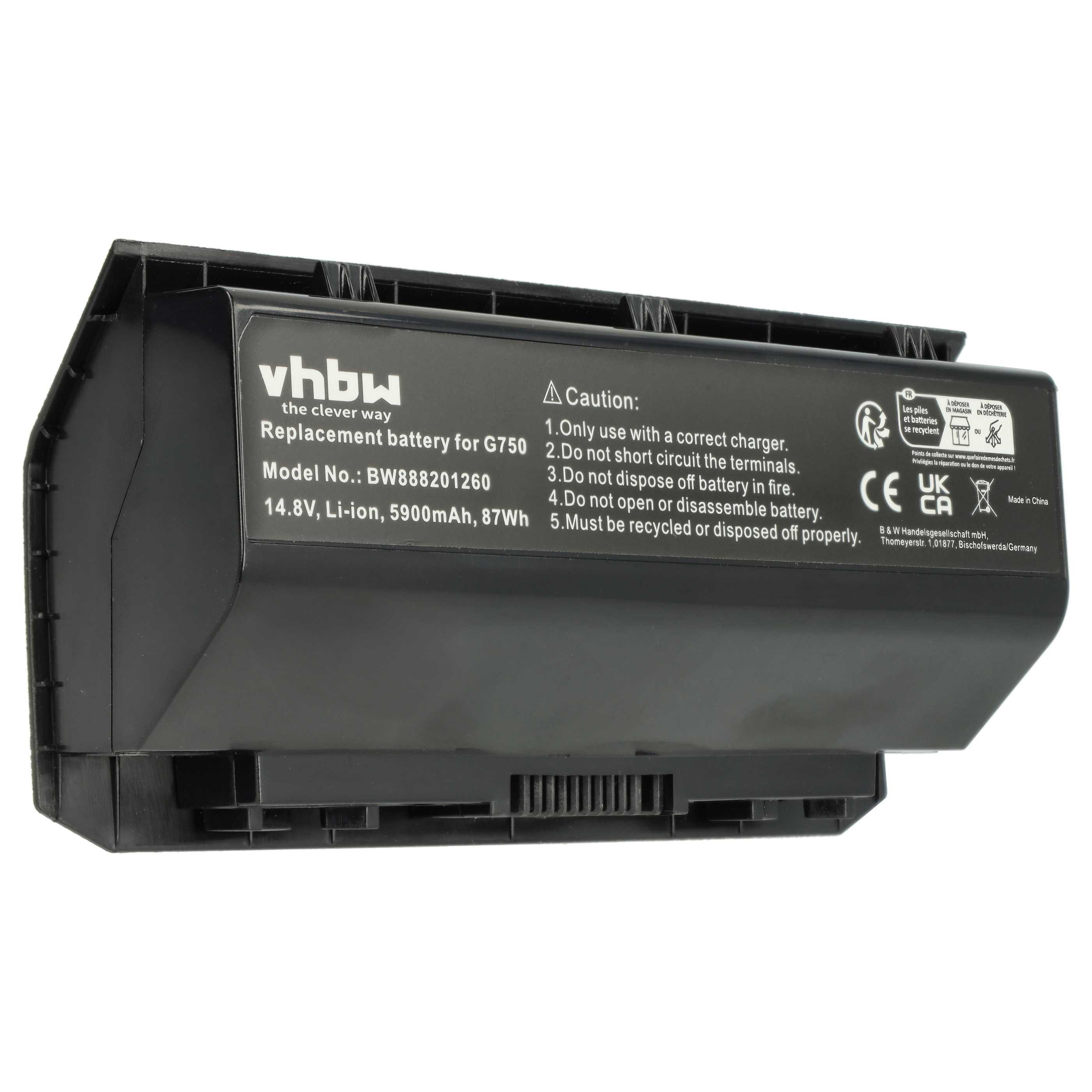 vhbw Akku passend für Asus Rog G750JZ, G750JH, G750J, G750, G750JX, G750JW, Laptop-Akku Akku Li-Polymer 5900 mAh (14,8 V, 1 St), Leistungsfähiger Austausch-Akku für Notebook, Wiederaufladbar, Jede