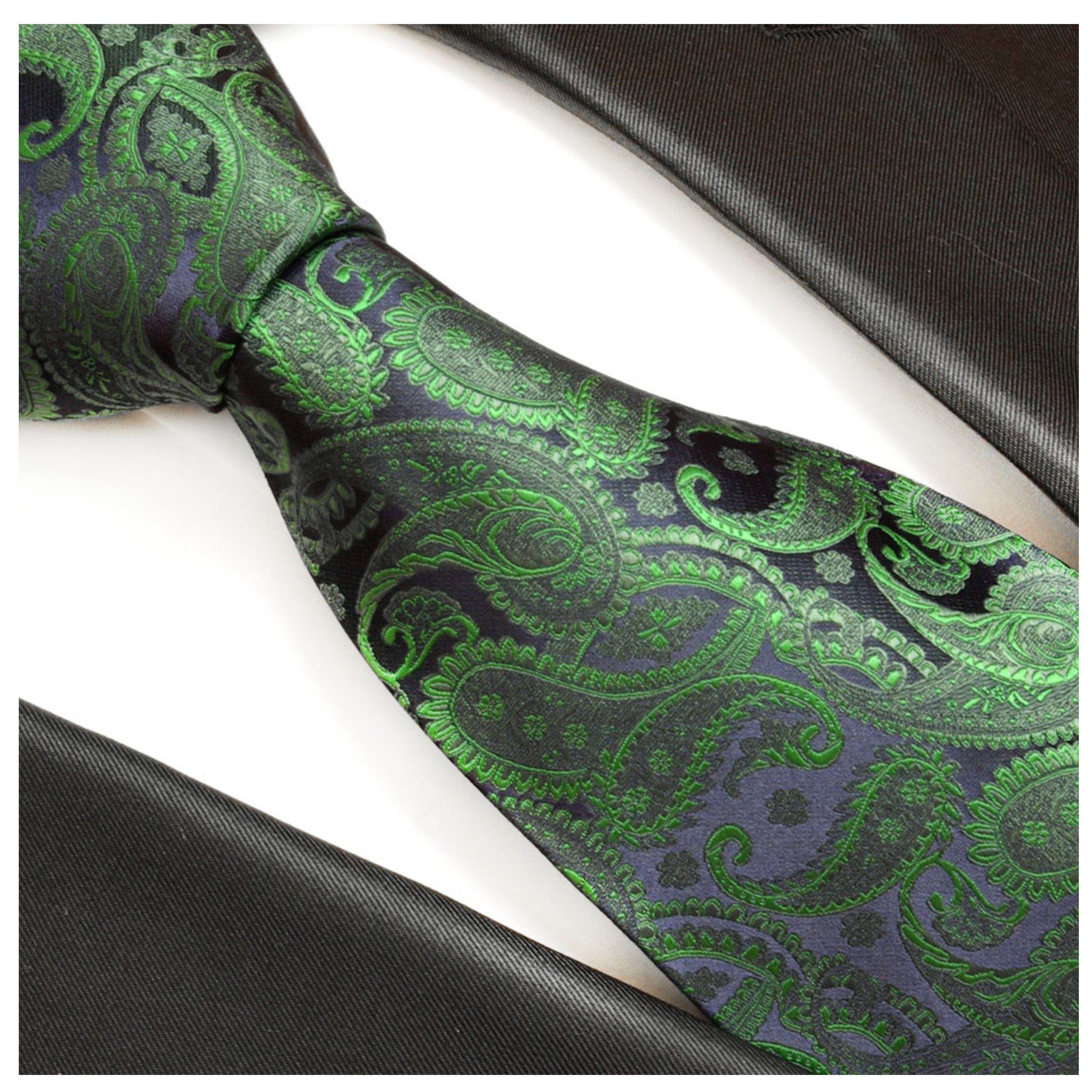 Paul Malone Krawatte Herren Mikrofaser grün Schmal Bräutigam paisley - (6cm), V14 - Hochzeitskrawatte