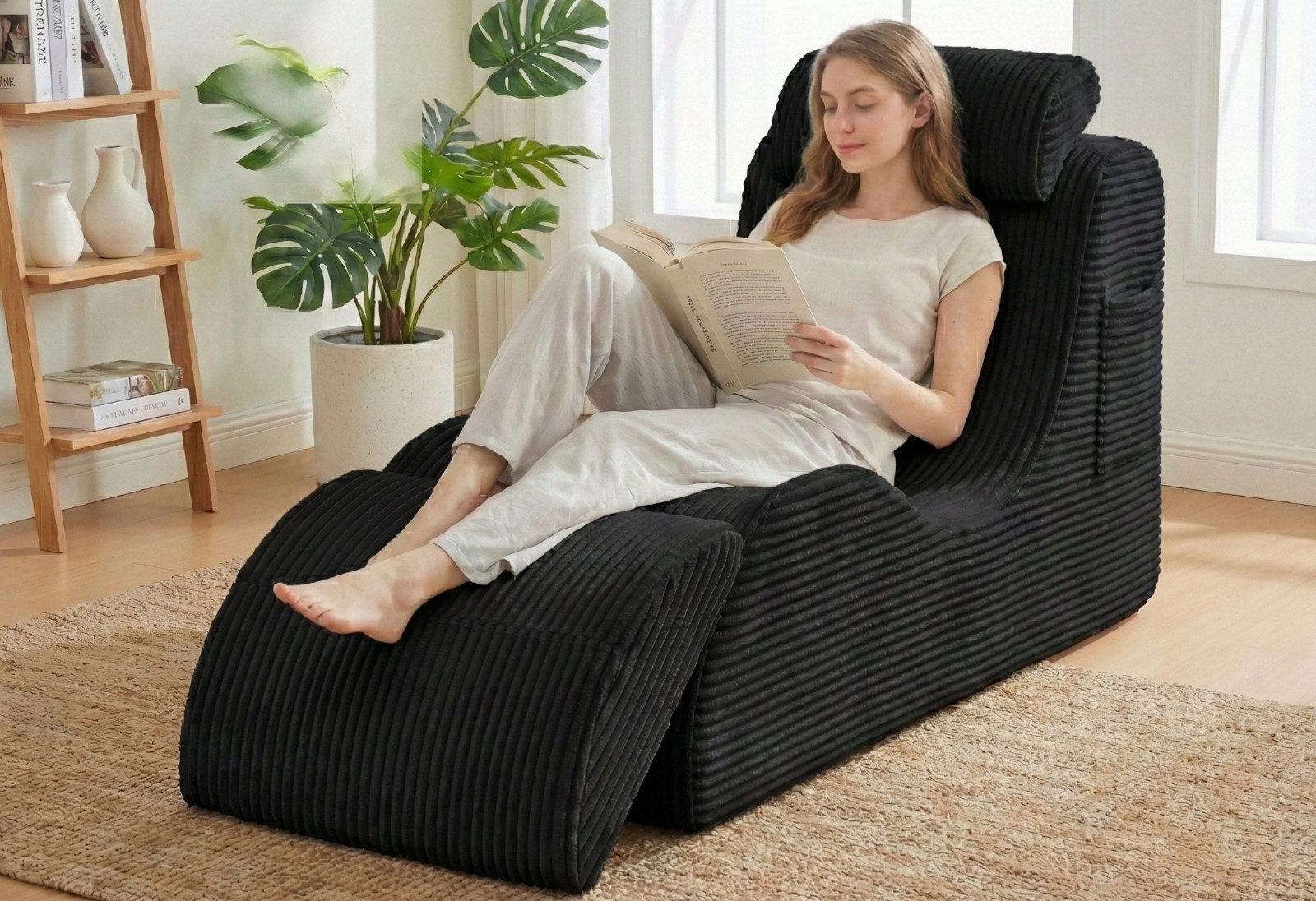 LVHOM Relaxsessel Loveseat mit Kopfstütze,bequemer Rückenlehne,ergonomischem Design (Cordstoff, praktische Seitentaschen, bis 200kg, abnehmbares Sitzkissen(auch als Fußstütze verwendet werden kann), geeignet für Wohnzimmer, Schlafzimmer, Homeoffice und Leseecke