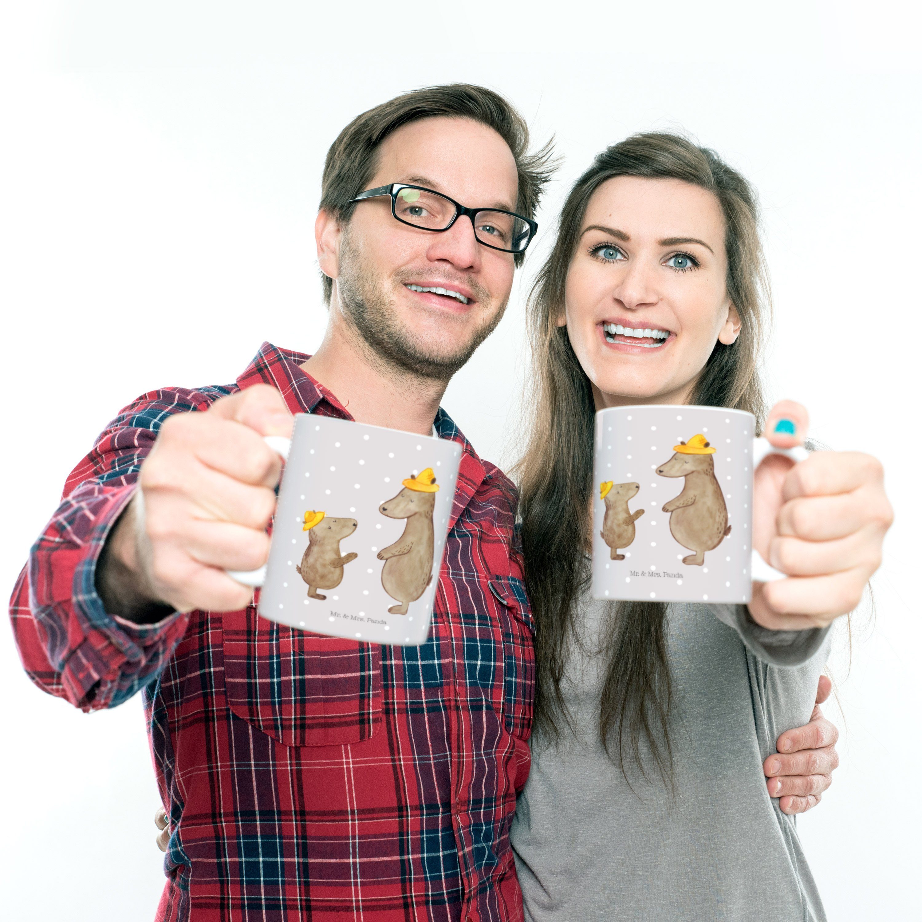 Mr. & Mrs. Panda Tasse, Bären Pastell Geschenk, mit - Hut Kunststoff - Kunststoff Kinderbecher Grau Kindergart