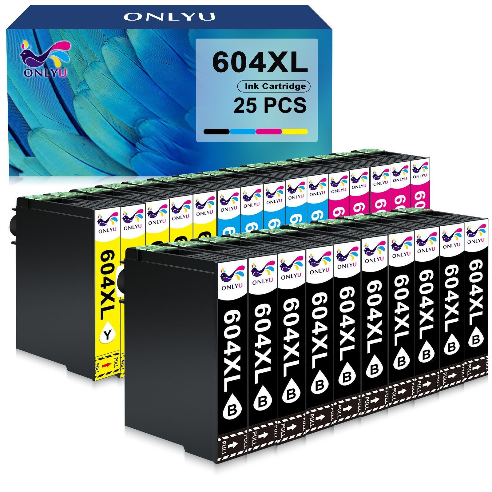 ONLYU 25PK 604 XL ersetzt für Epson 604XL Druckerpatronen Tintenpatrone (Schwarz/Cyan/Magenta/Gelb für Epson WF-2910DWF WF-2930DWF WF-2935DWF WF-2950DWF, XP-2200 XP-2205 XP-3200 XP-3205 XP-4200 XP-4205 XP-4250)