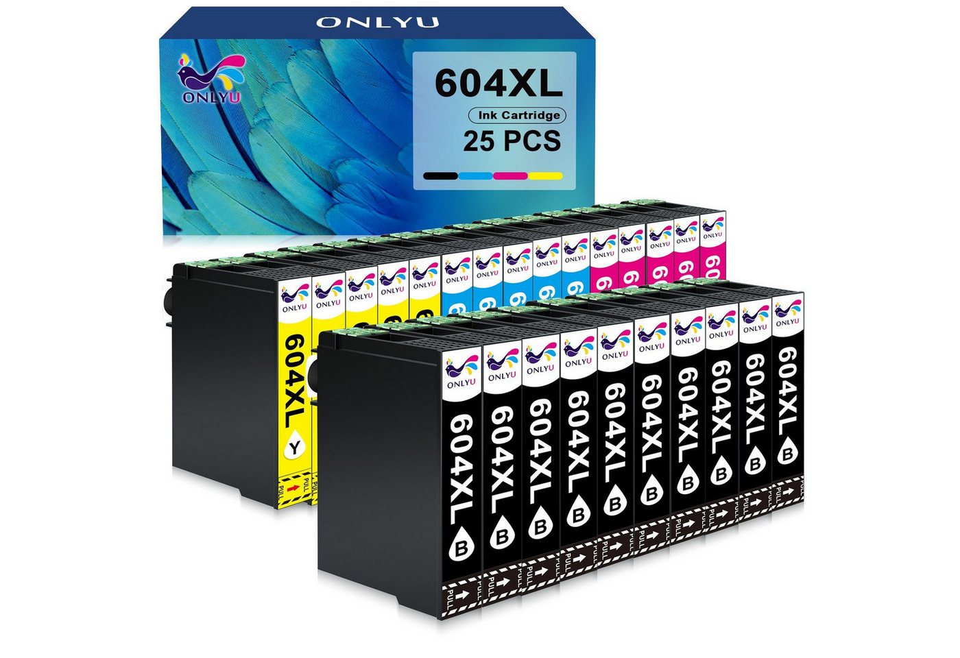 ONLYU 25PK 604 XL ersetzt für Epson 604XL Druckerpatronen Tintenpatrone (Schwarz/Cyan/Magenta/Gelb für Epson WF-2910DWF WF-2930DWF WF-2935DWF WF-2950DWF, XP-2200 XP-2205 XP-3200 XP-3205 XP-4200 XP-4205 XP-4250)