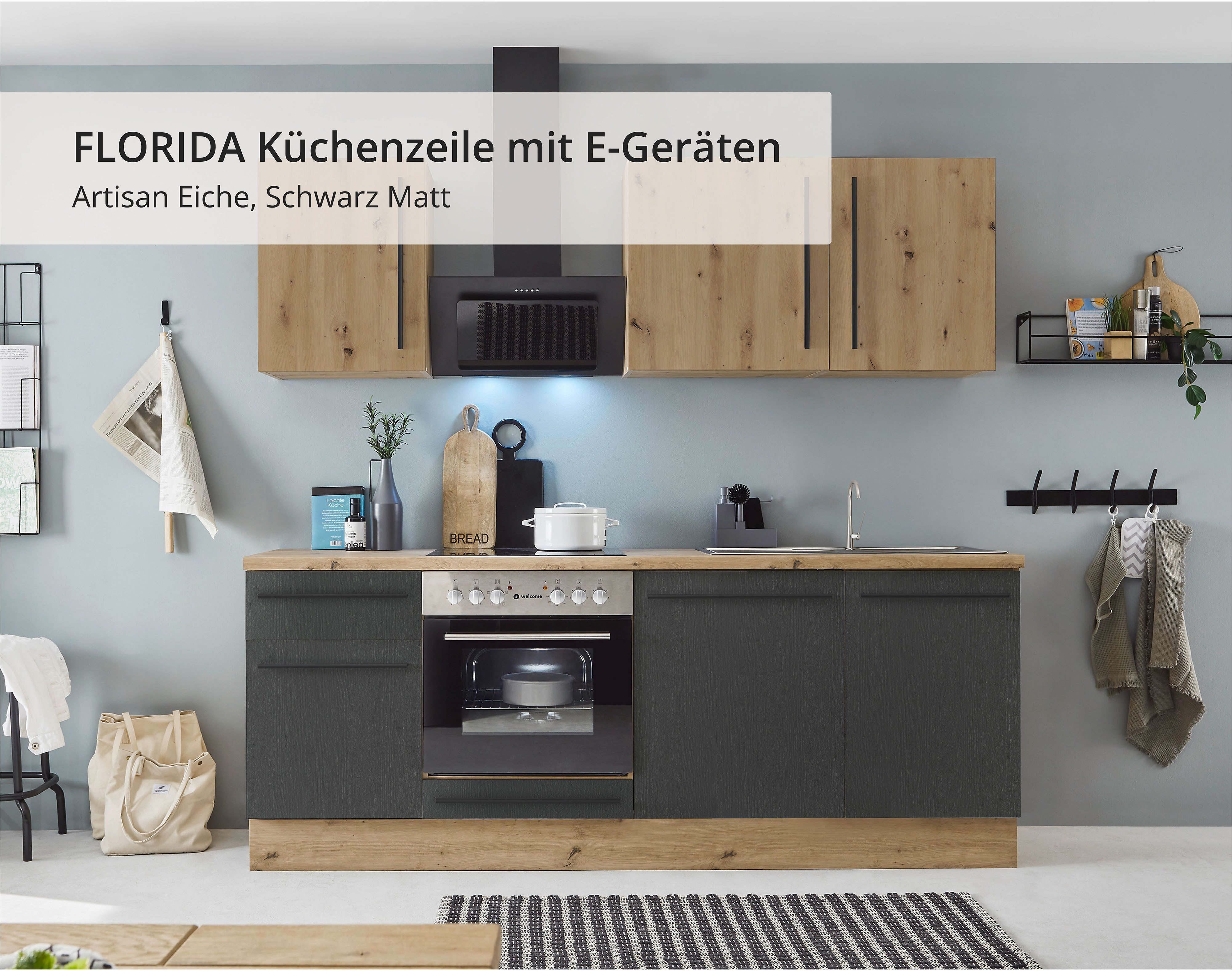 KOCHSTATION Küchenzeile Florida mit 38mm starker Arbeitsplatte, Breite 220 günstig online kaufen