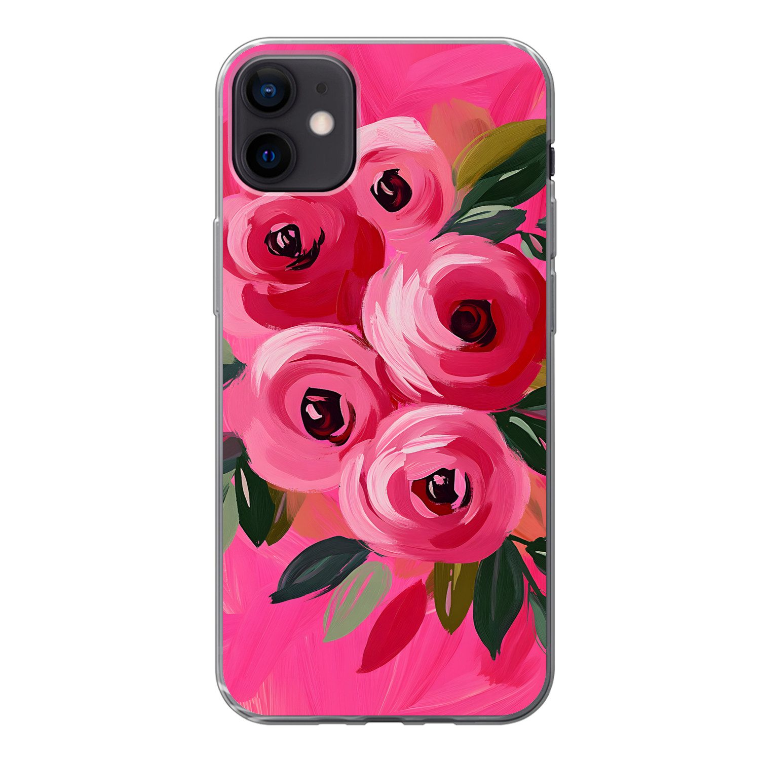 MuchoWow Handyhülle für Apple iPhone 12 Mini Blumen - Farbe - Rosa, Smartphone-Bumper, Print, Handy Schutzhülle Dünn