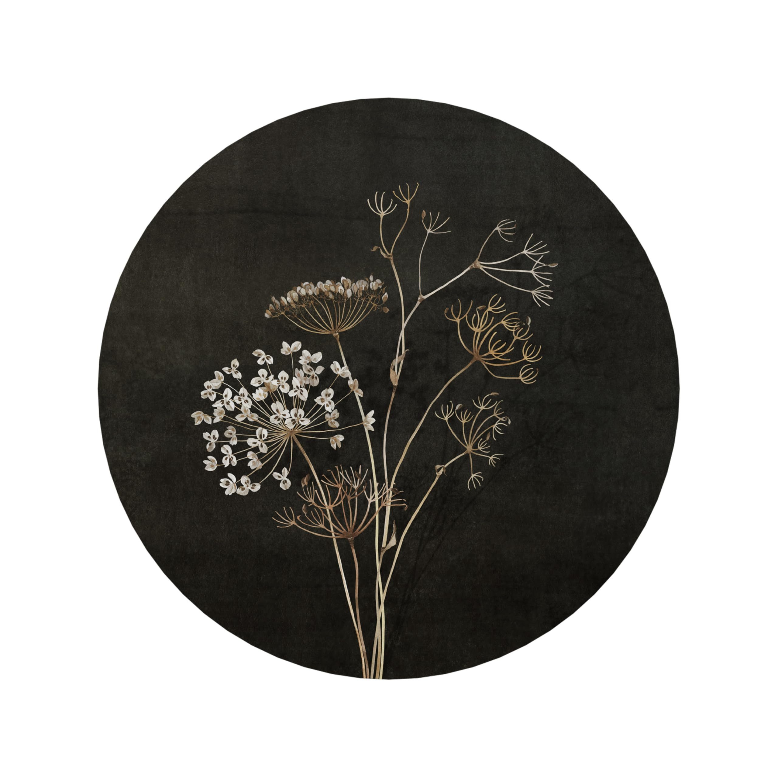 SPACEREBELS Holzbild Dillblüten auf Dunkel, Blumen (1 St), rund, rahmenlos, Aufhängeöffnung auf der Rückseite