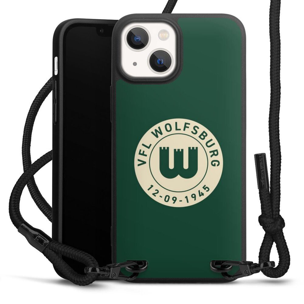 DeinDesign Handyhülle VfL Wolfsburg 80 Jahre Offizielles Lizenzprodukt, Apple iPhone 13 Mini Premium Handykette Hülle mit Band Cover mit Kette