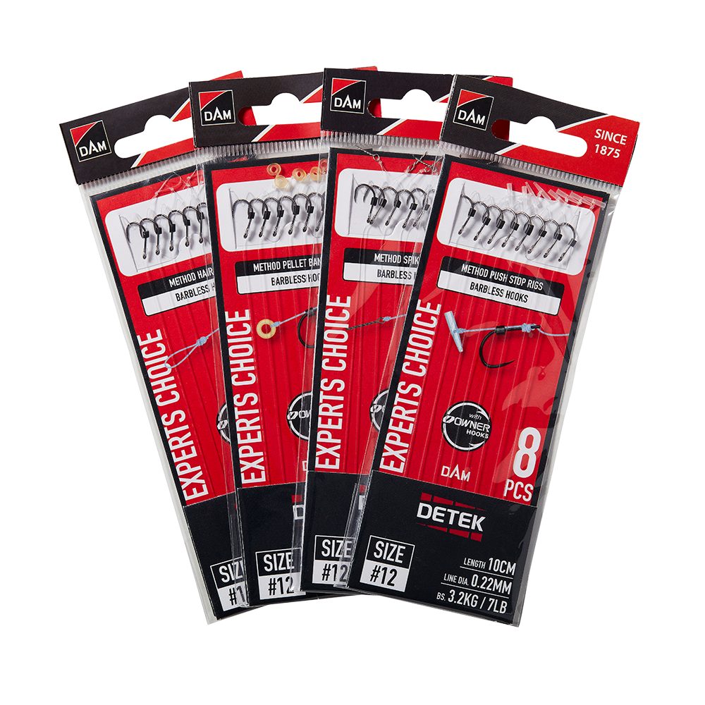 DAM Fishing Feederhaken Detek Method Barbless Push Stop Rigs Vorfachhaken Feedern Schonhaken, (Spar-Set), Zum schnellen und einfachen Befestigen des Köders