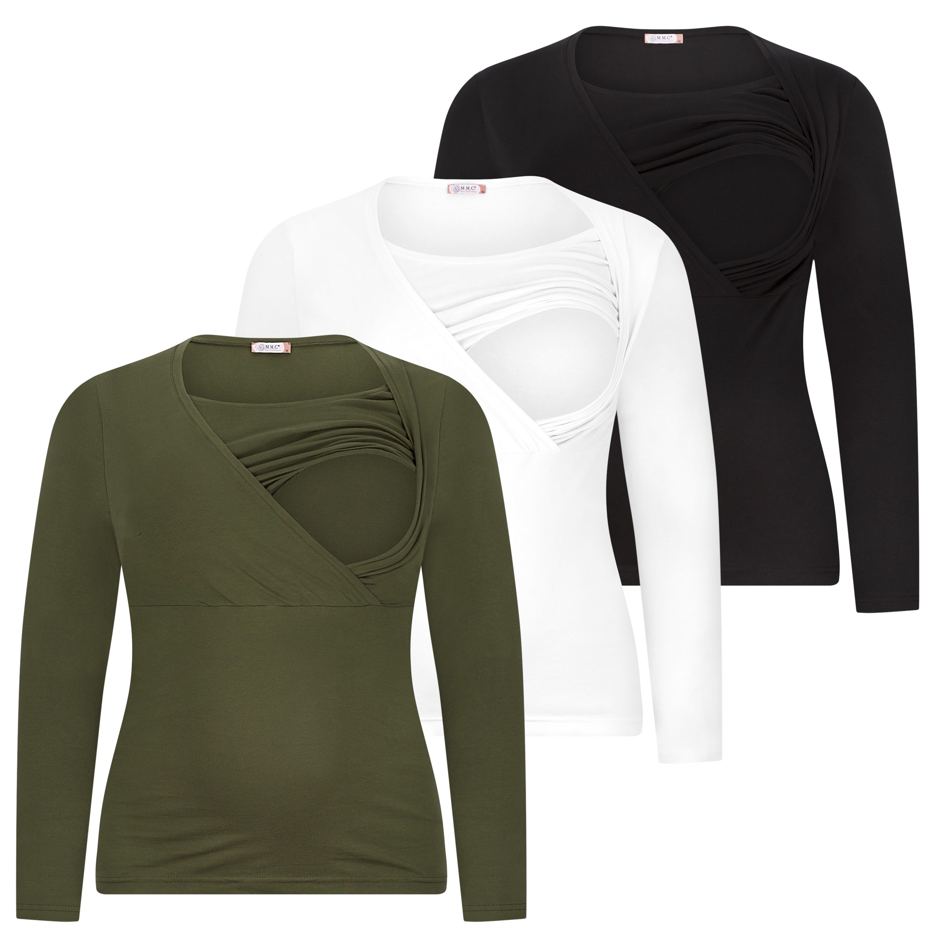 M.M.C. Stillshirt Langarm Umstandsshirt 3er Set Stillmode (3-tlg) Umstandsmode