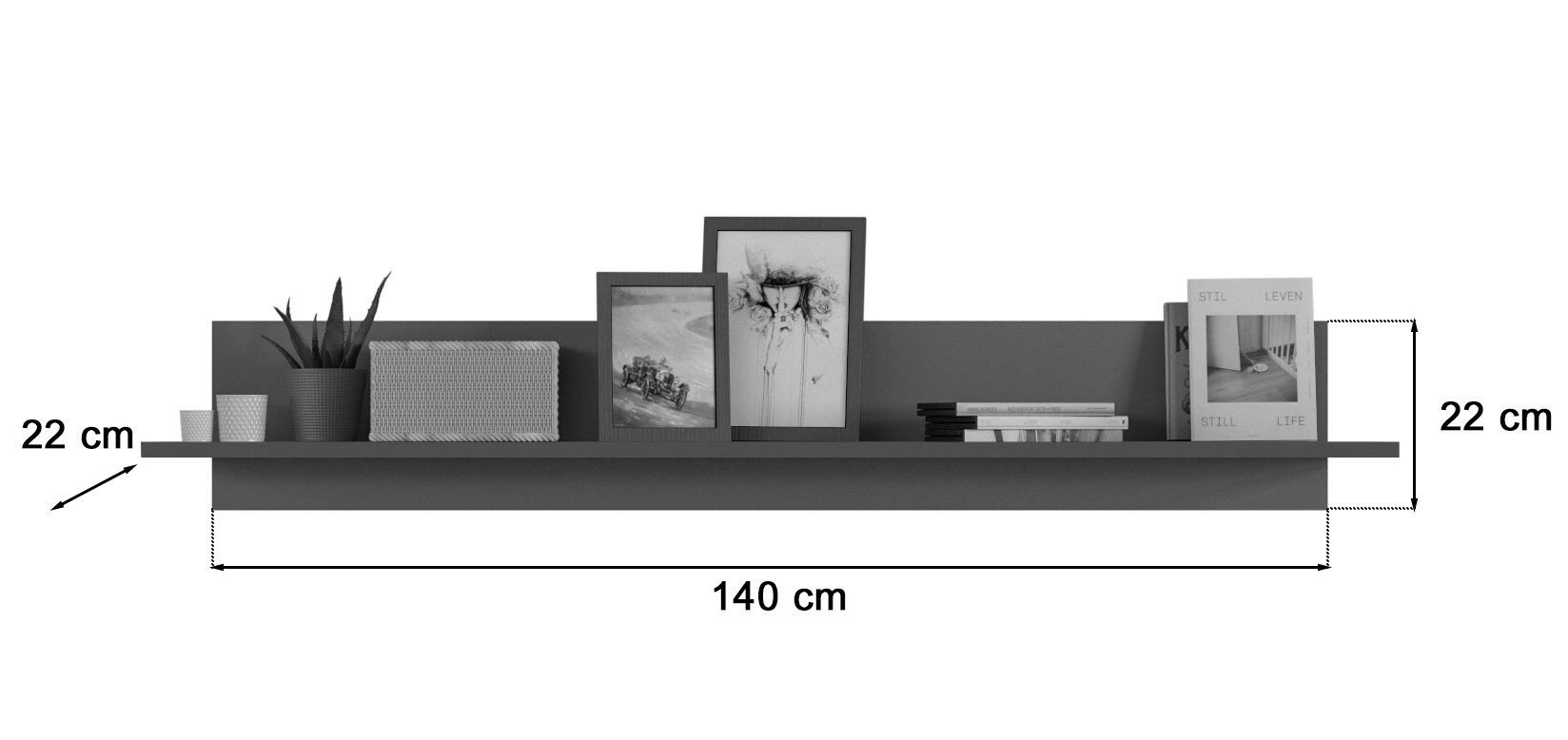 Newroom Wandboard Grau 22 cm, Wandboard Grau Wandregal Hängeregal Industrial Modern Wohnzimmer S...