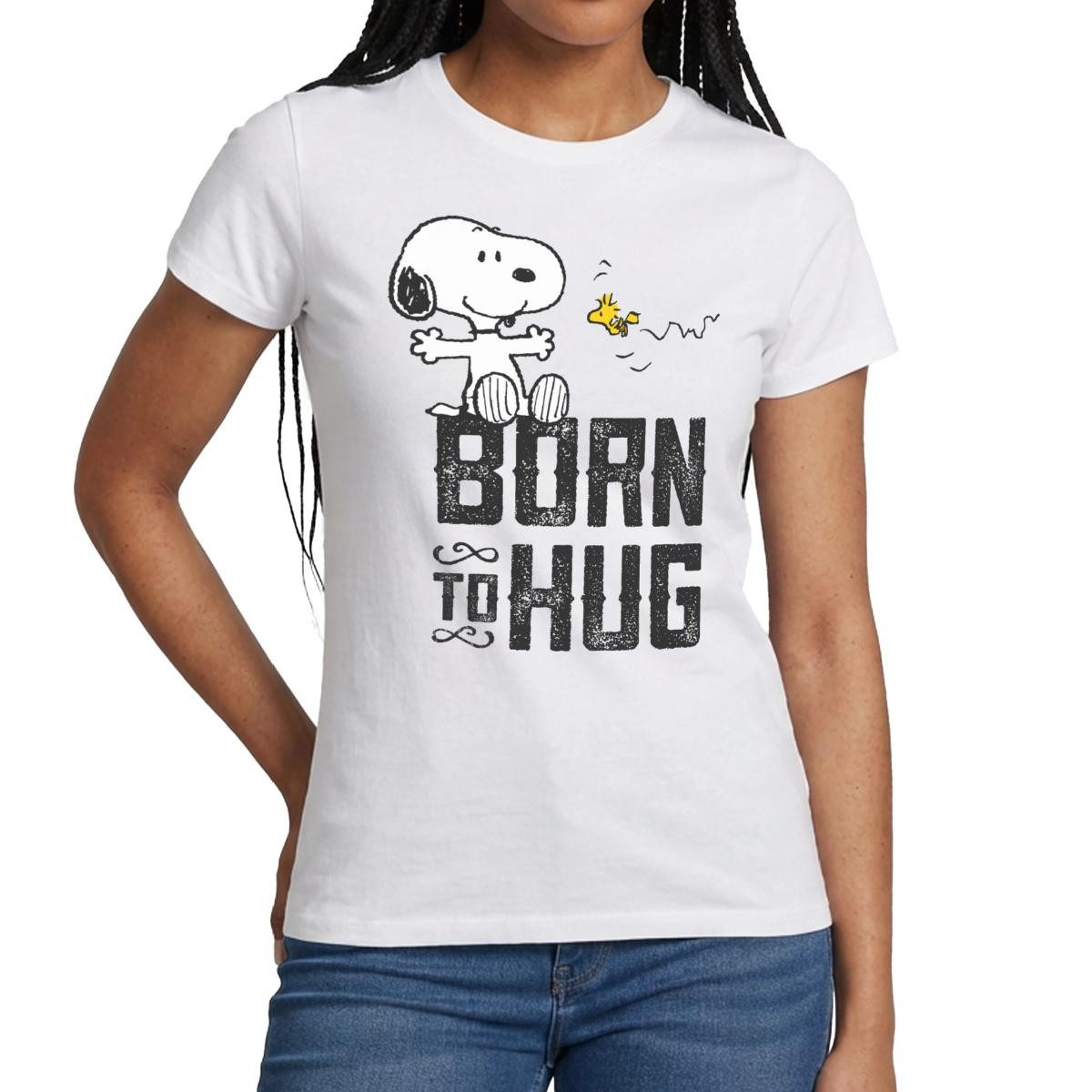 Spreadshirt T-Shirt Peanuts Snoopy Born To Hug Woodstock Frauen T-Shirt (1-tlg)