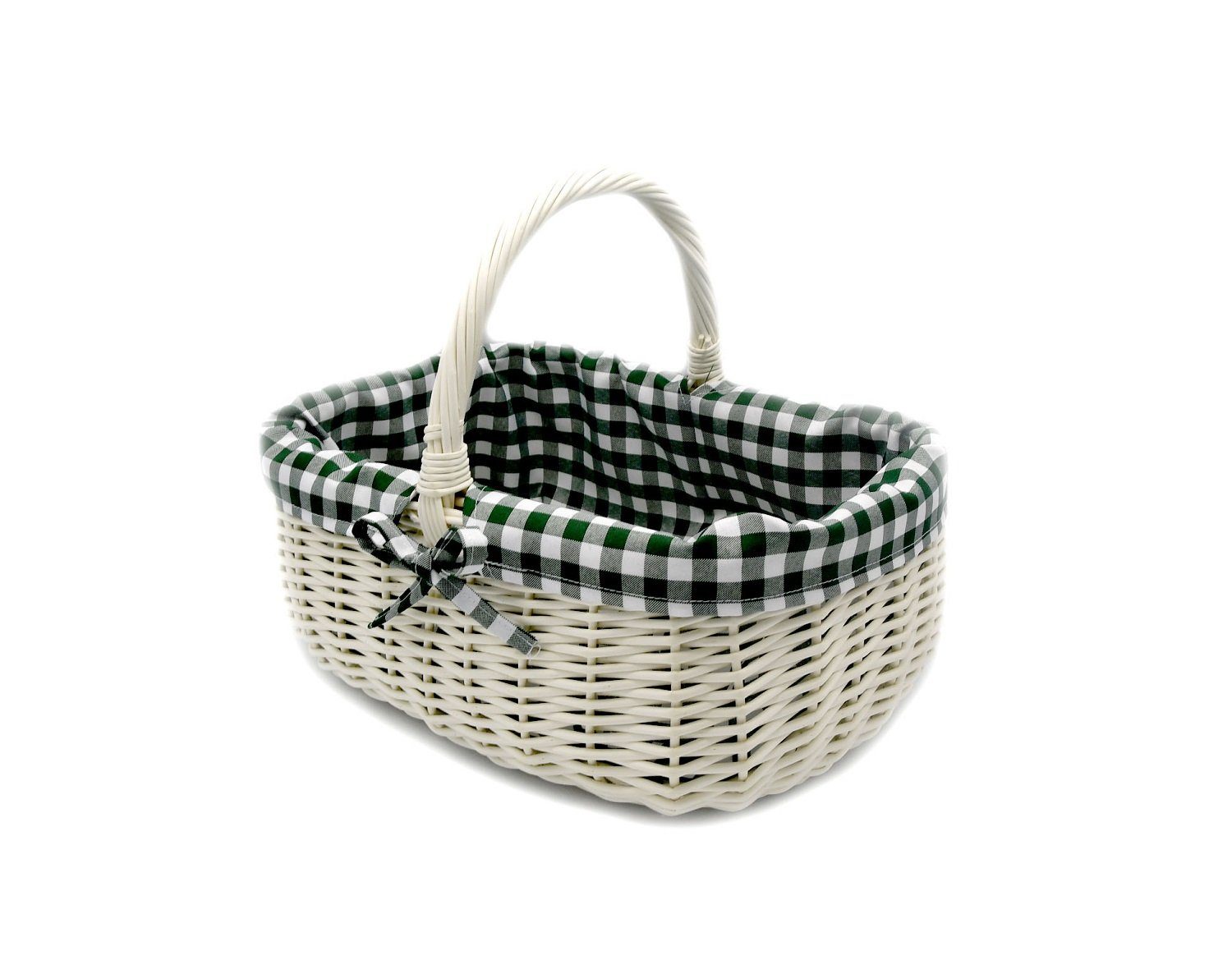 MyBer® Einkaufskorb Korb Weidenkorb 33/23/13cm (27cm mit Henkel). Handarbeit, Stabiler Tragekorb aus Weide Vollweide weiß mit Stoffeinlage
