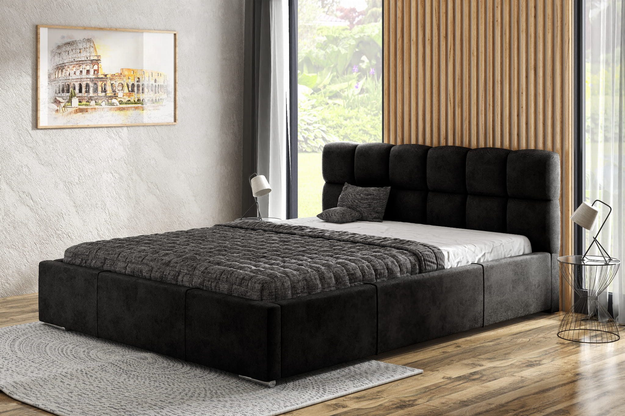 thematys Polsterbett Bettkasten + Lattenrost Stauraumbett 140x200 160x200 180x200 200x200cm (edles Designer Bett mit viel Stauraum – weich, modern und pflegeleicht, Inklusive Lattenrost: Metallgestell mit hydraulischer Klappfunktion), hochwertiger PLÜSCHSTOFF in vielen Farben, Blau, Grau, Schwarz, Beige
