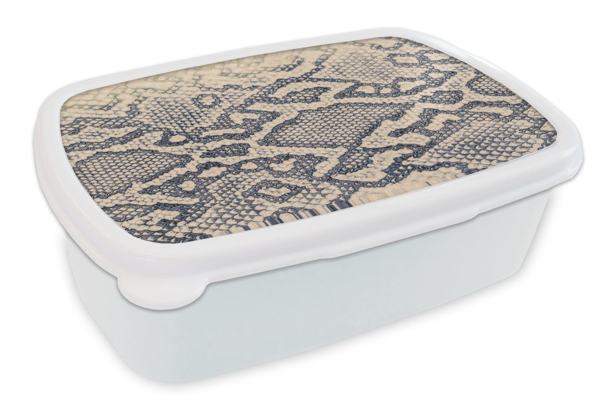 MuchoWow Lunchbox Muster - Schlange - Leder, Kunststoff, (2-tlg), Brotbox für Kinder und Erwachsene, Brotdose, für Jungs und Mädchen weiß | Lunchboxen