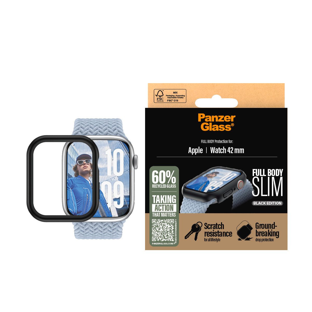 PanzerGlass Displayschutzglas Full Body Protection für Apple Watch 10 42mm, 1 Stück, Displayschutzfolie, Cover, Bildschirmschutz, kratz- & stoßfest