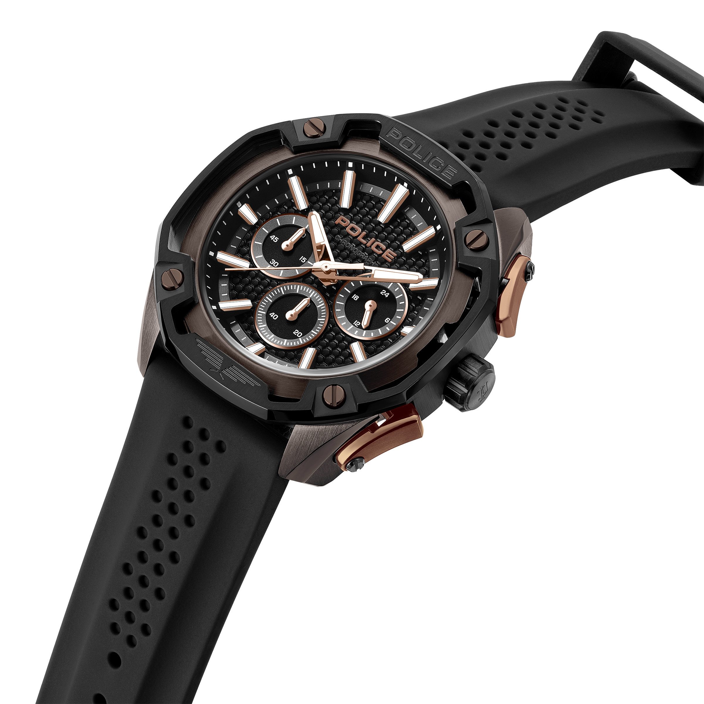 Police Chronograph Centurian PEWGQ0093201, Quarzuhr, Armbanduhr, Herrenuhr, Silikonarmband, analog, Stoppfunktion