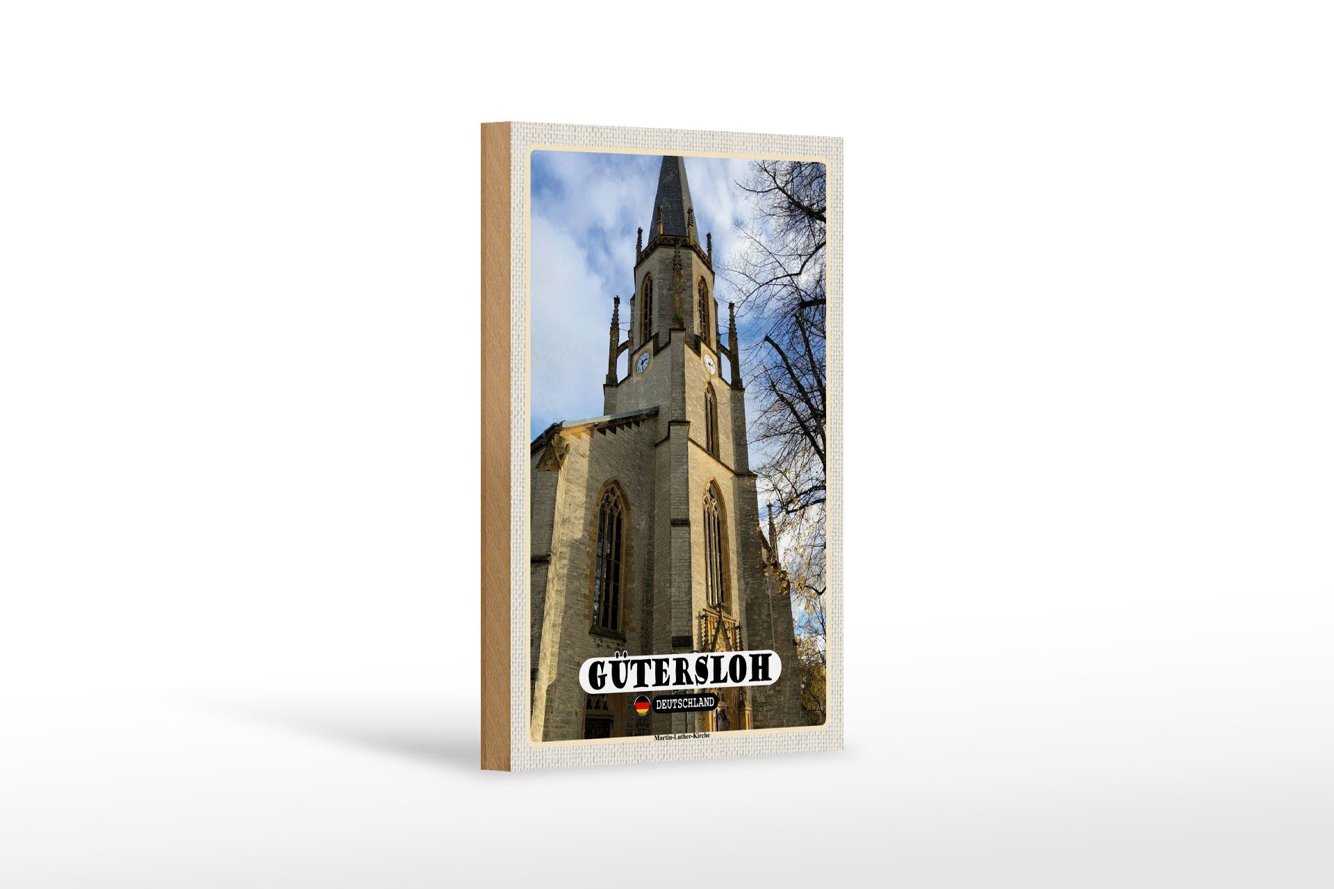 Femer GmbH Holzbild Städte Gütersloh Martin-Luther-Kirche 12x18 cm, (1 St), Glatte Holzfaserplatte (MDF), vorn beschichtet