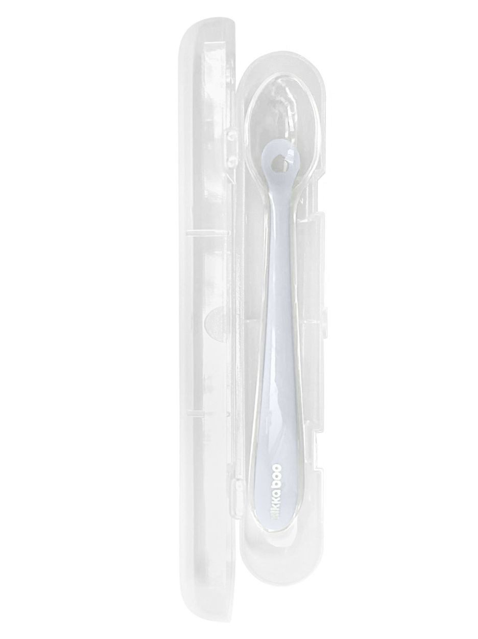 Kikkaboo Kinderlöffel Baby Silikonlöffel mit Etui, Etui Silikonspitze, langer Griff, ab 4 Monate