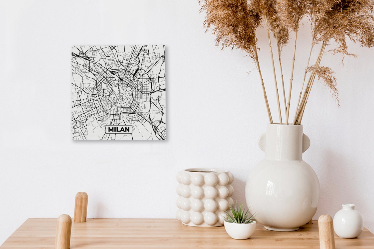 OneMillionCanvasses® Leinwandbild Wohnzimmer Schlafzimmer Karte Mailand Stadtplan - Schwarz - (1 St), Bilder - für und Karte, - weiß Leinwand